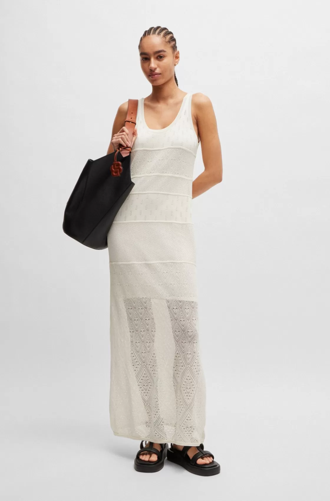 HUGO BOSS Knitted Dress In Midi Length With Mixed Structures White Sale