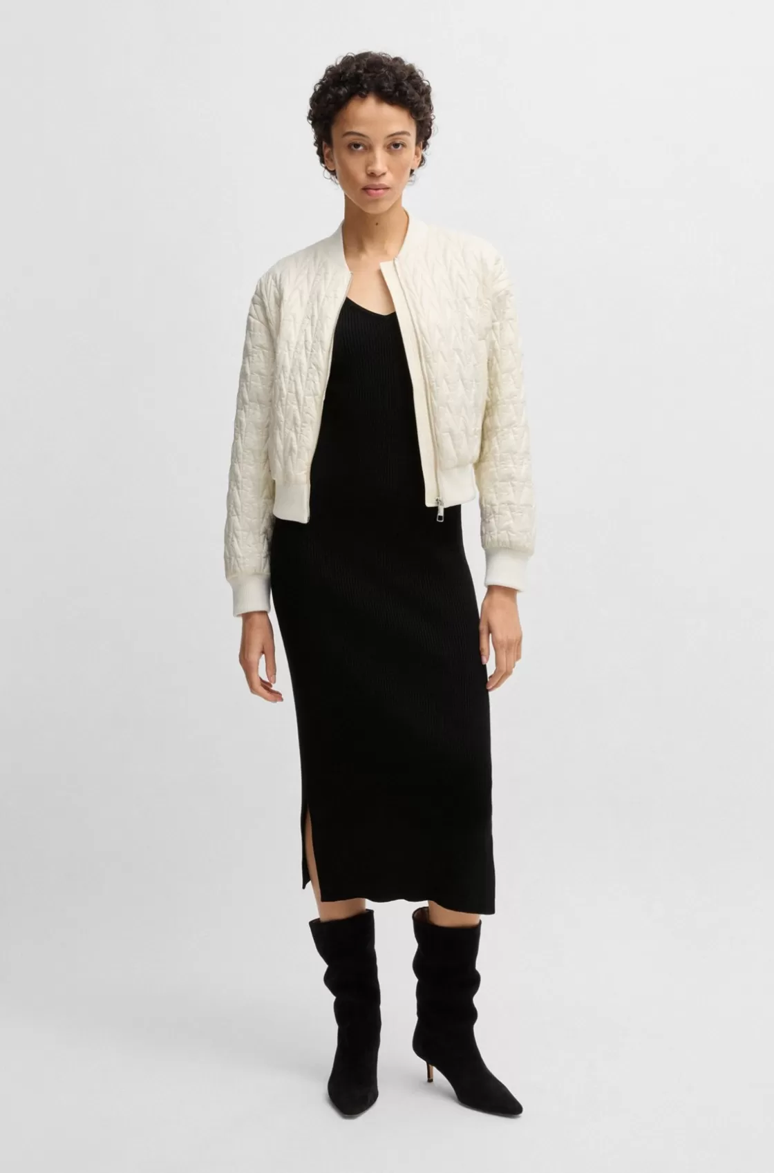 HUGO BOSS Knitted Dress With V Neckline In Stretch Yarns Black Cheap