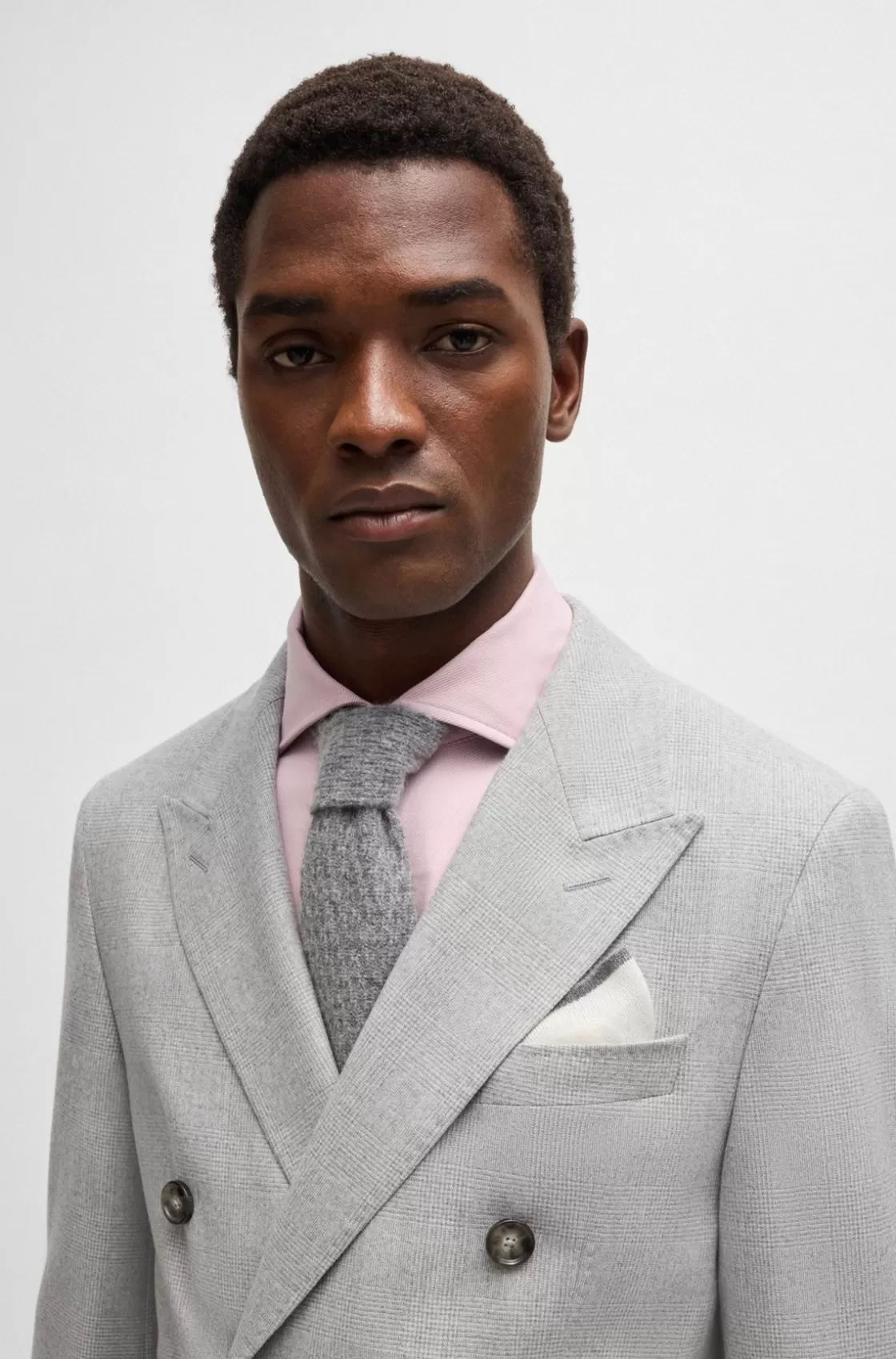 HUGO BOSS Knitted Pocket Square In Cashmere And Silk Grey Fashion