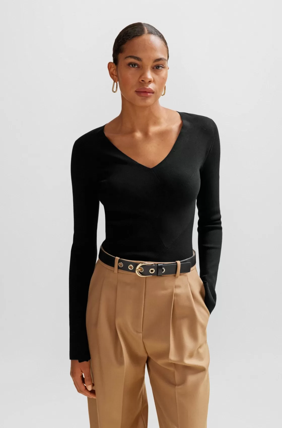 HUGO BOSS Knitted Sweater With A Ribbed Structure Black Store