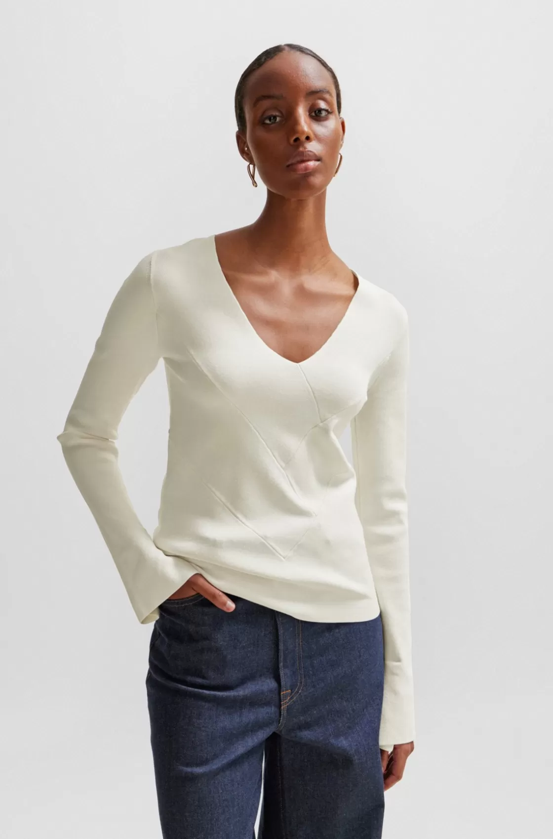 HUGO BOSS Knitted Sweater With A Ribbed Structure White Best Sale