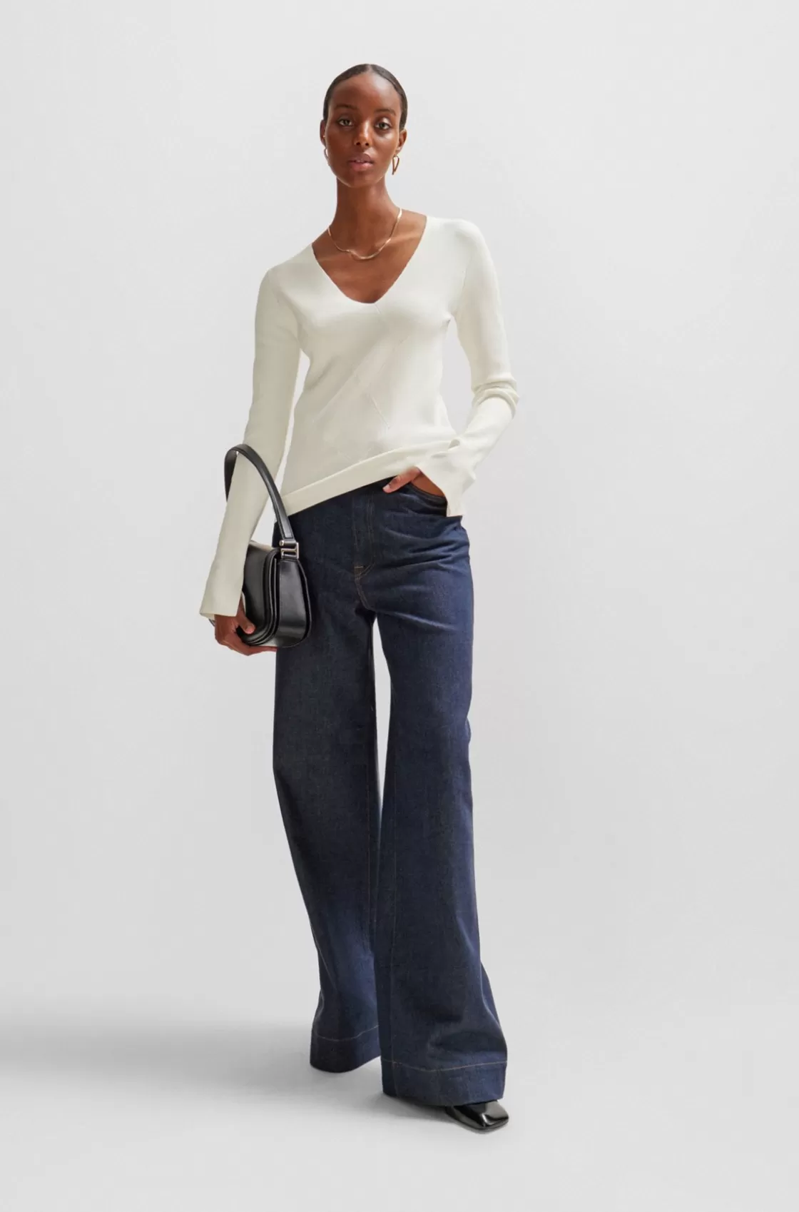 HUGO BOSS Knitted Sweater With A Ribbed Structure White Best Sale