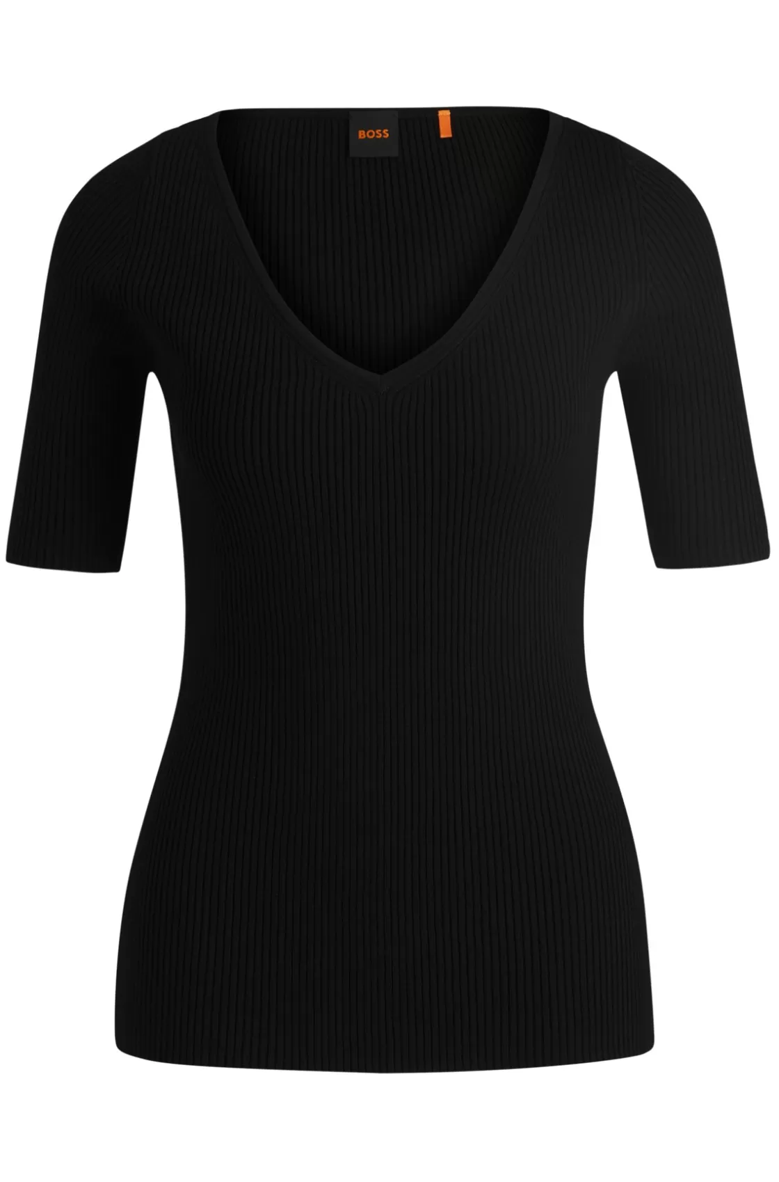 HUGO BOSS Knitted Sweater With V Neckline In Slim Fit Black Fashion