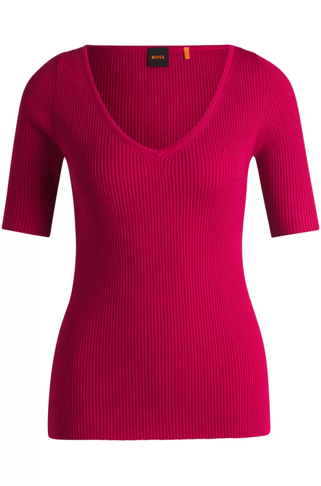 HUGO BOSS Knitted Sweater With V Neckline In Slim Fit Pink New