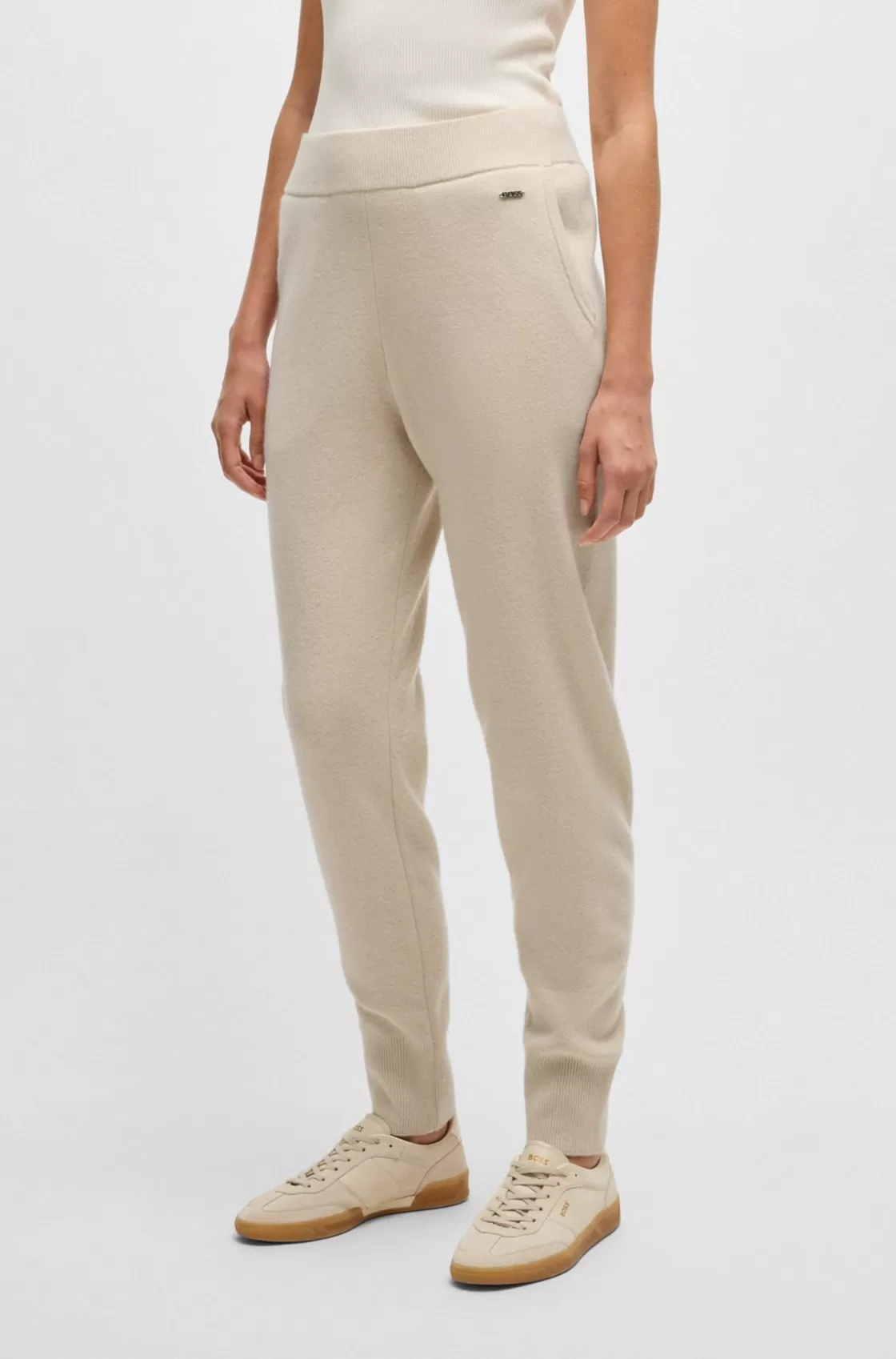 HUGO BOSS Knitted Trousers In Wool And Cashmere Light Yellow Hot