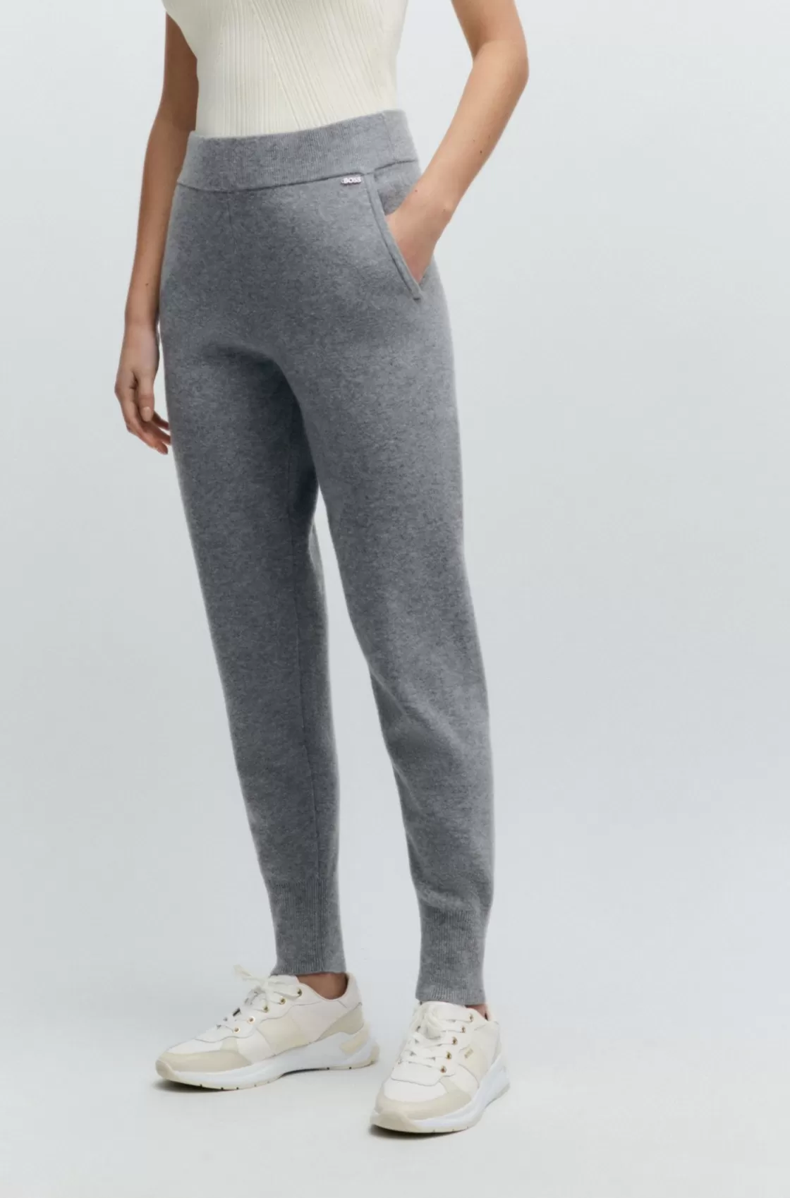 HUGO BOSS Knitted Trousers In Wool And Cashmere Silver Store