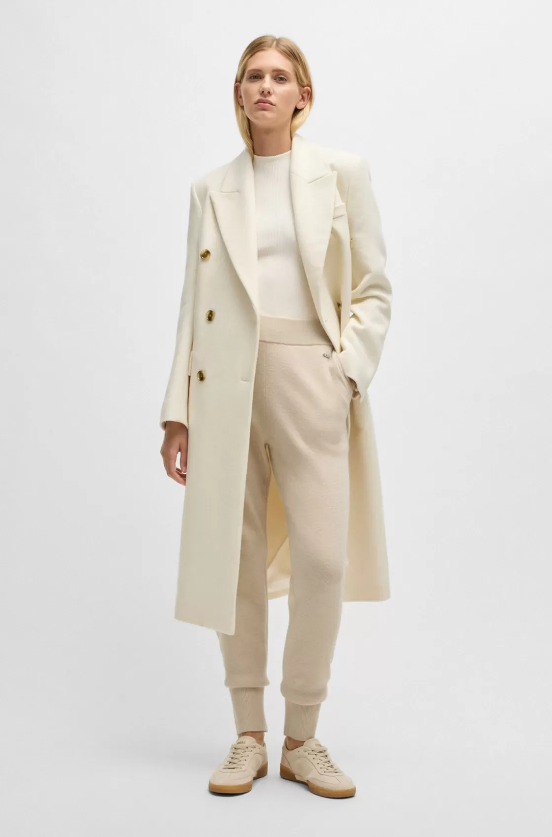 HUGO BOSS Knitted Trousers In Wool And Cashmere Light Yellow Hot