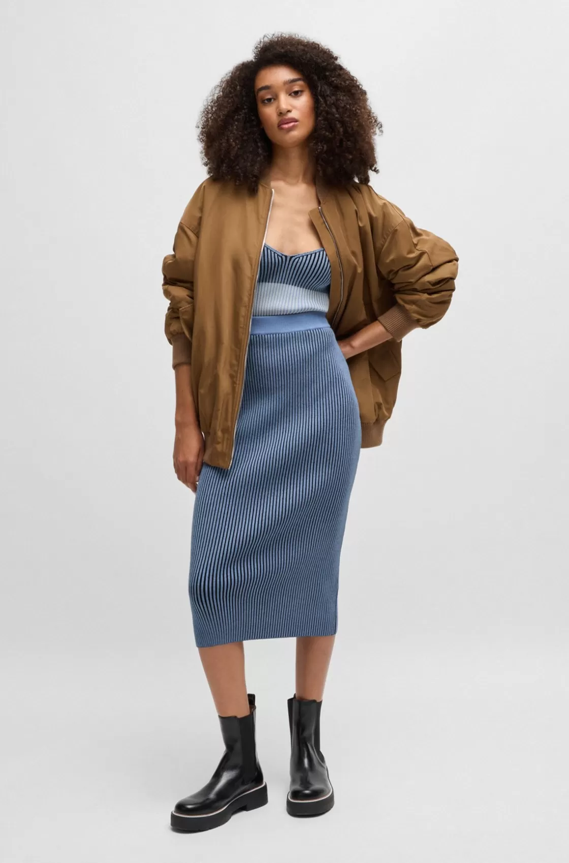 HUGO BOSS Knitted Tube Skirt With Two-tone Rib Patterned Sale