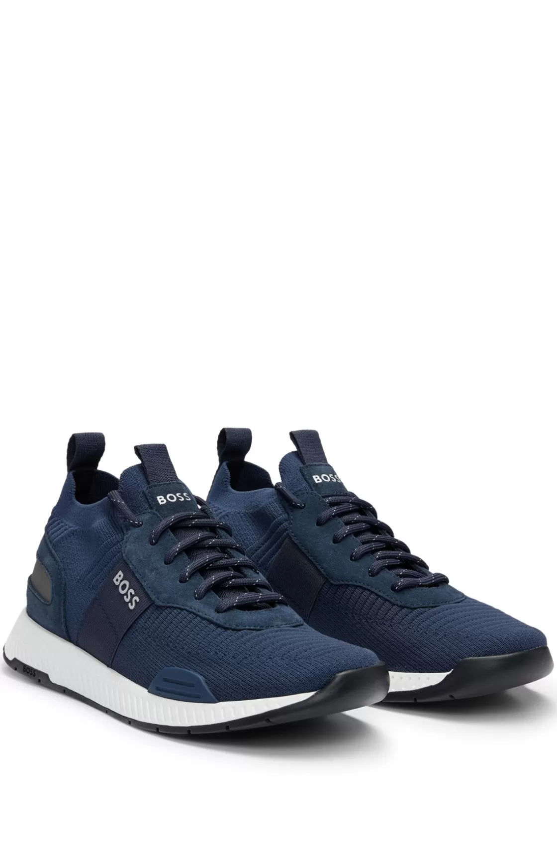 HUGO BOSS Knitted-upper Trainers With Branding And Suede Trims Dark Blue Hot