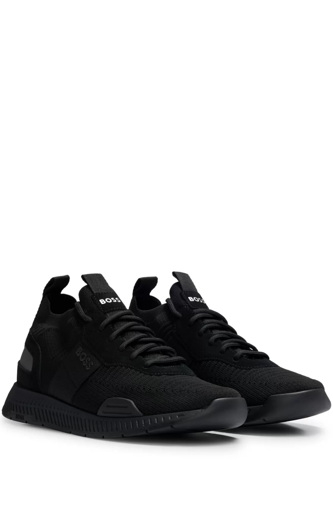 HUGO BOSS Knitted-upper Trainers With Branding And Suede Trims Black Cheap