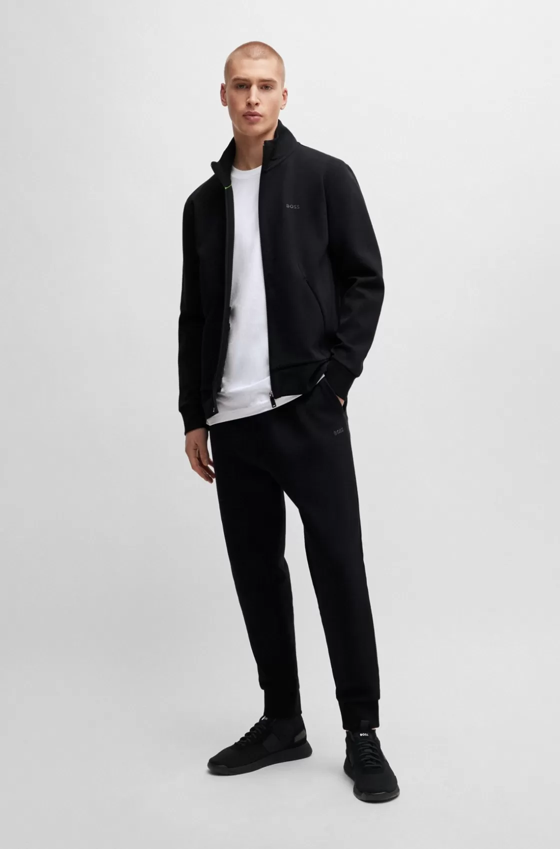 HUGO BOSS Knitted-upper Trainers With Branding And Suede Trims Black Cheap