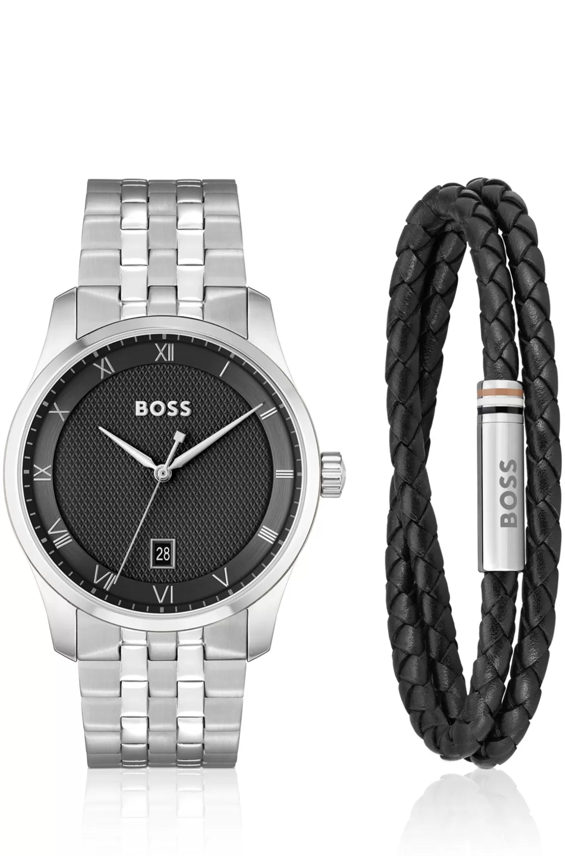 HUGO BOSS Knurled-dial Watch And Braided-leather Cuff Gift Set Assorted-Pre-Pack Flash Sale