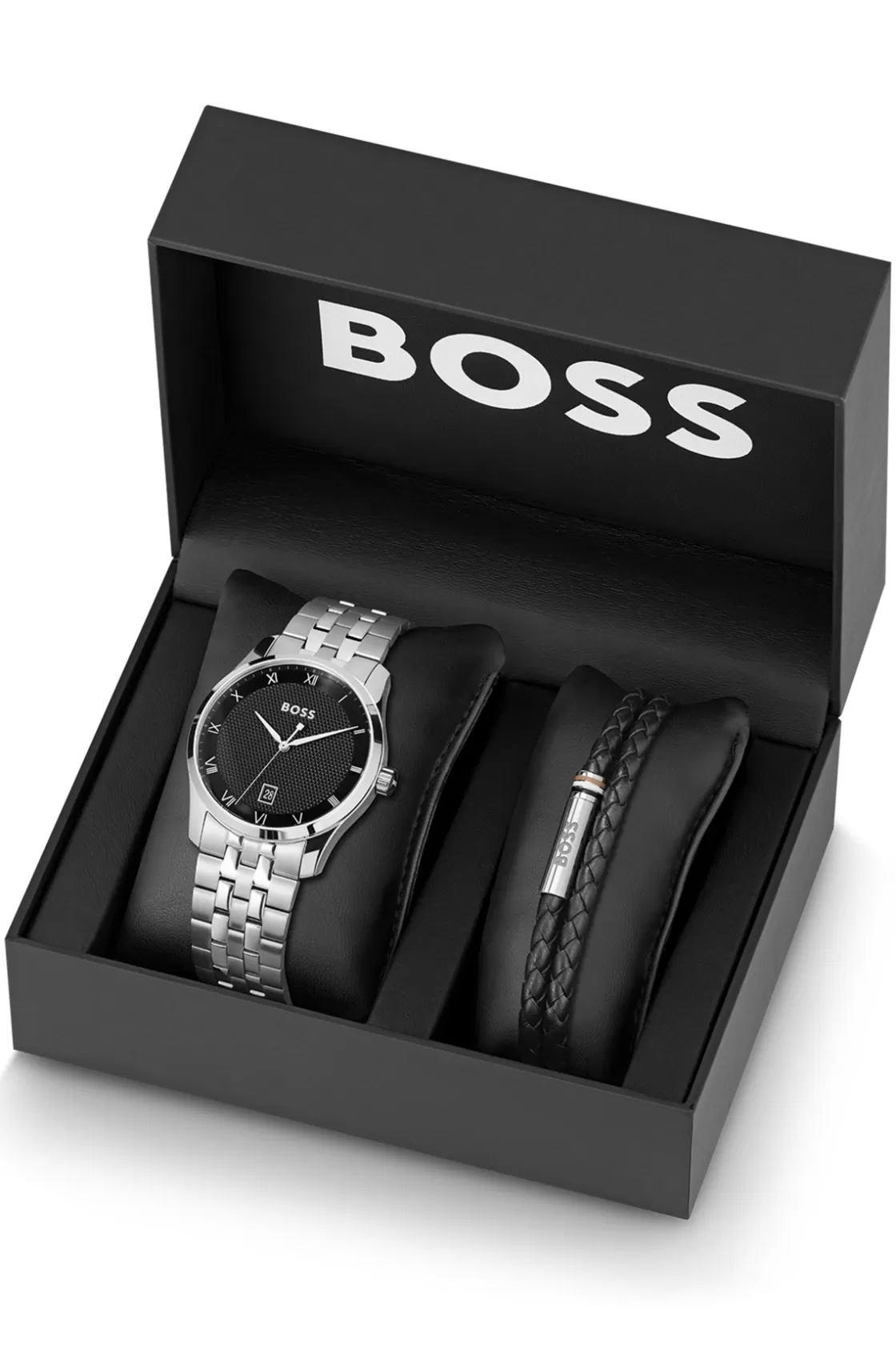 HUGO BOSS Knurled-dial Watch And Braided-leather Cuff Gift Set Assorted-Pre-Pack Flash Sale