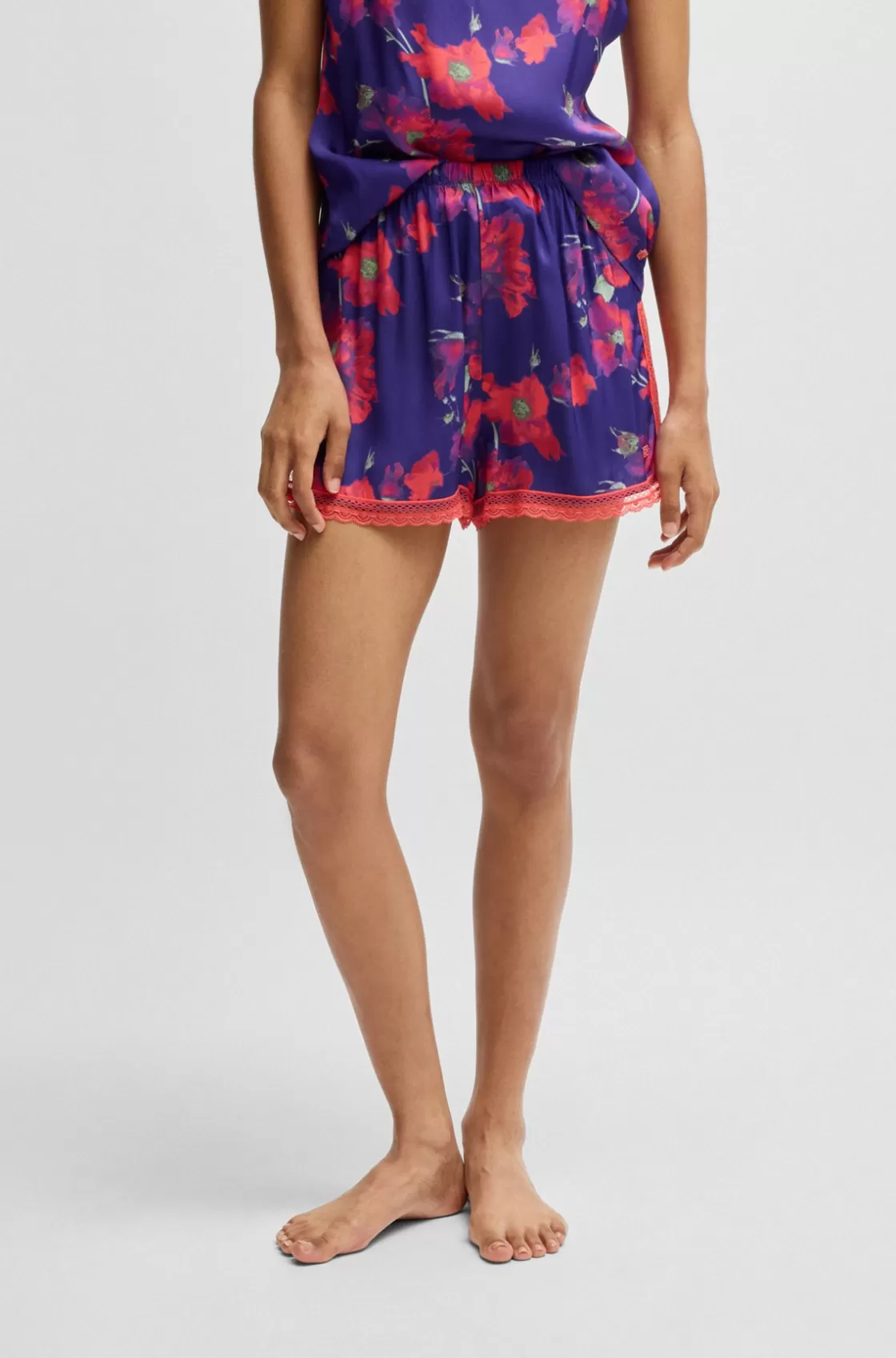 HUGO BOSS Lace-trim Pajama Shorts In Satin Patterned Outlet