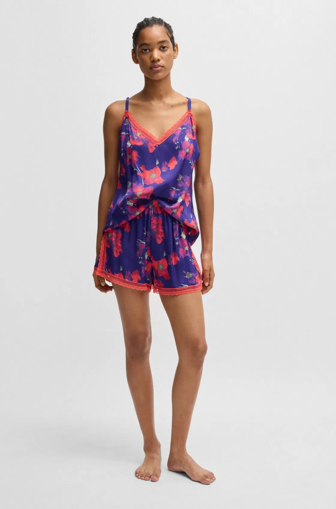 HUGO BOSS Lace-trim Pajama Shorts In Satin Patterned Outlet