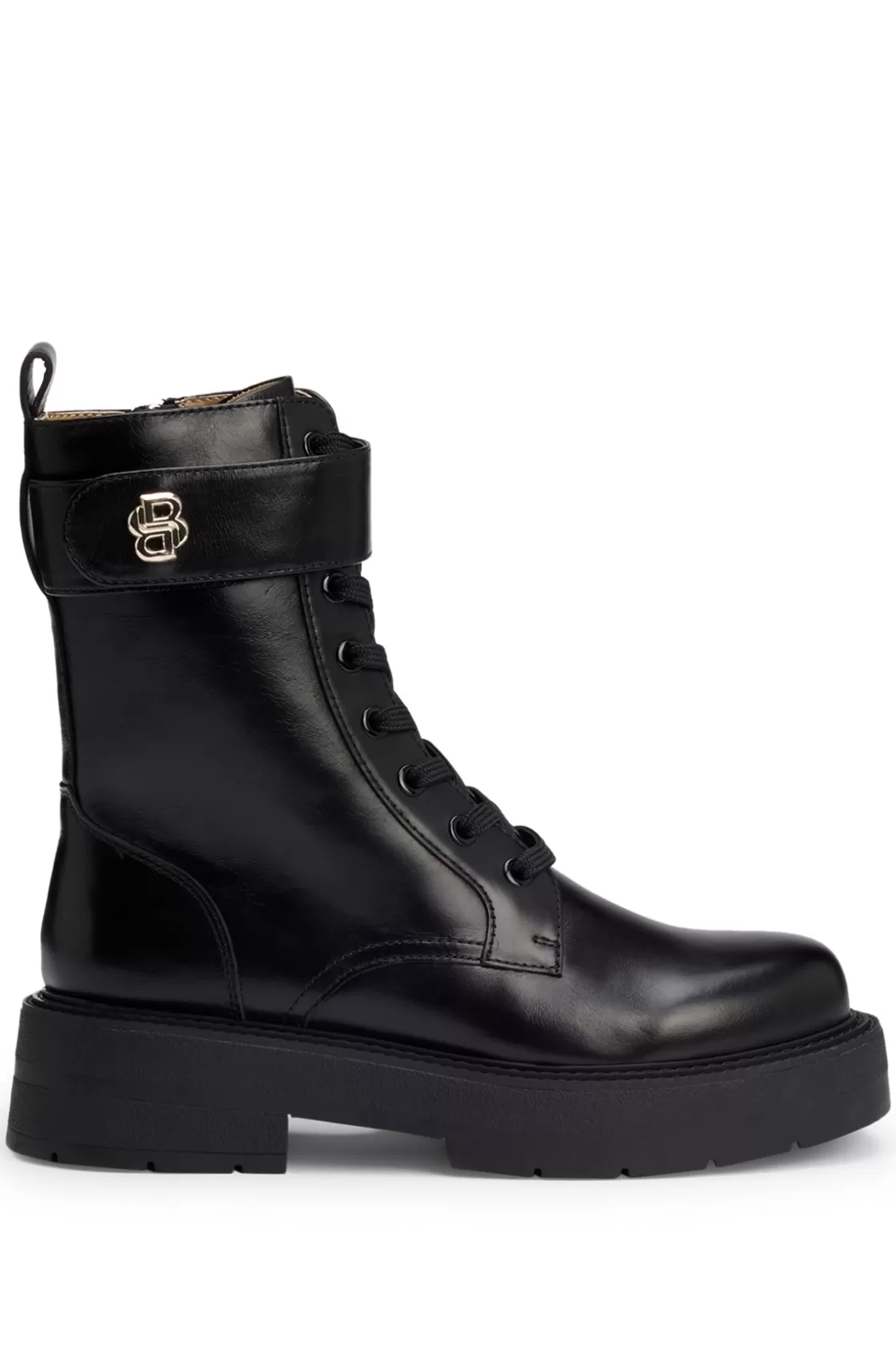 HUGO BOSS Lace-up Boots In Leather With Double B Monogram Black Hot