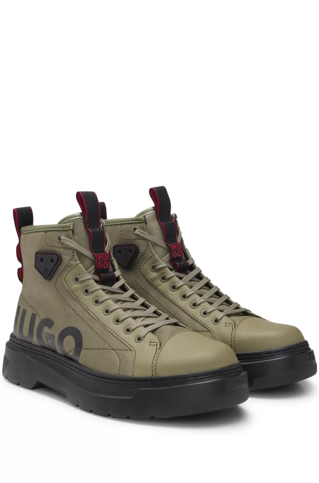 HUGO BOSS Lace-up Boots With Gloss-effect Logo Light Green Best