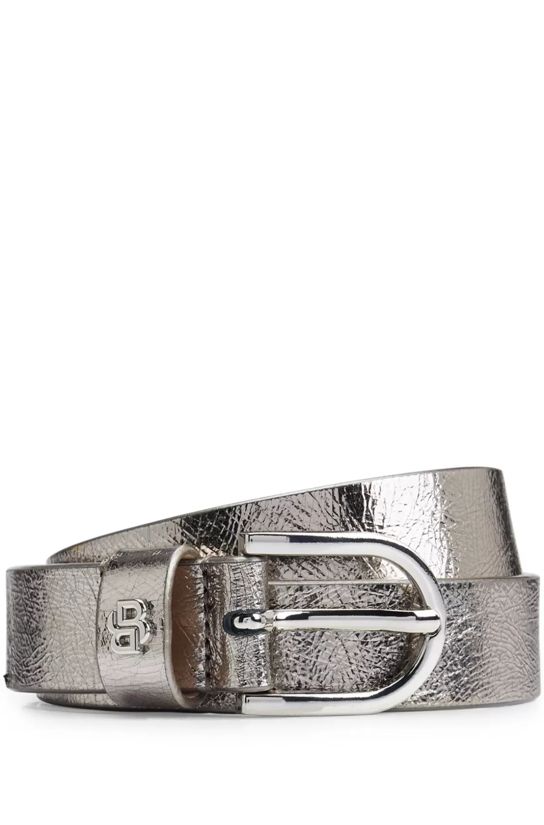 HUGO BOSS Laminated-leather Belt With Double B Monogram Dark Grey Outlet