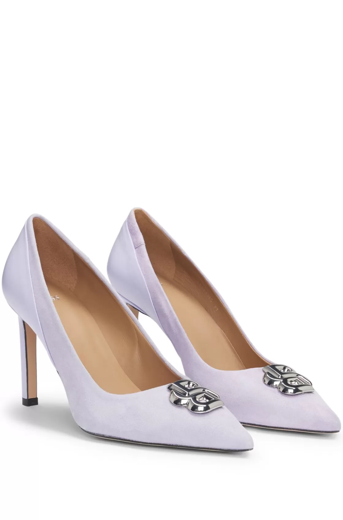 HUGO BOSS Leather And Suede Pumps With Double B Monogram Trim Purple Cheap