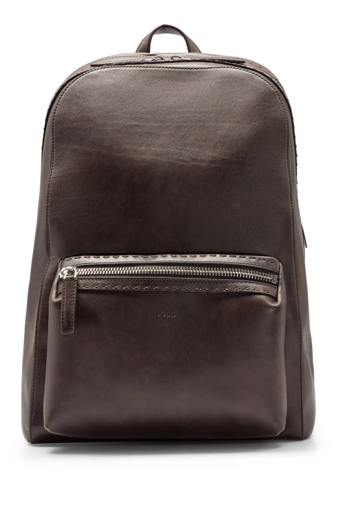 HUGO BOSS Leather Backpack With Embossed Logo Dark Brown Outlet