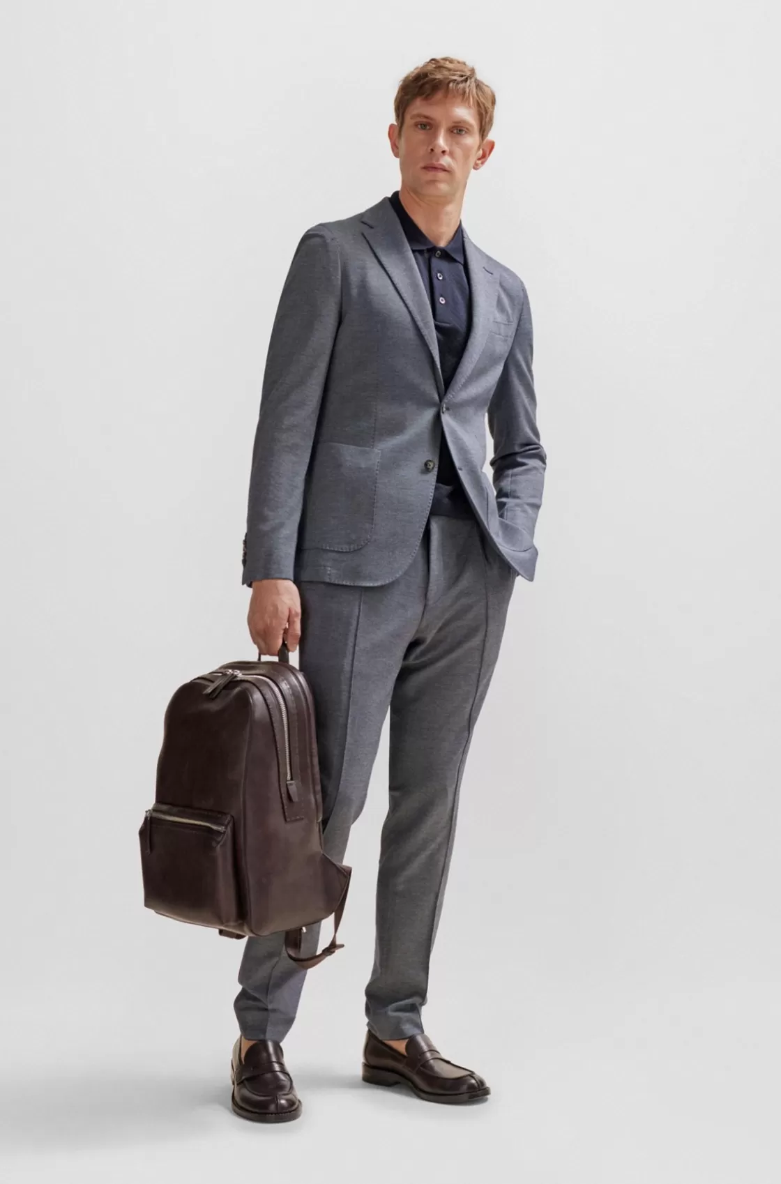 HUGO BOSS Leather Backpack With Embossed Logo Dark Brown Outlet