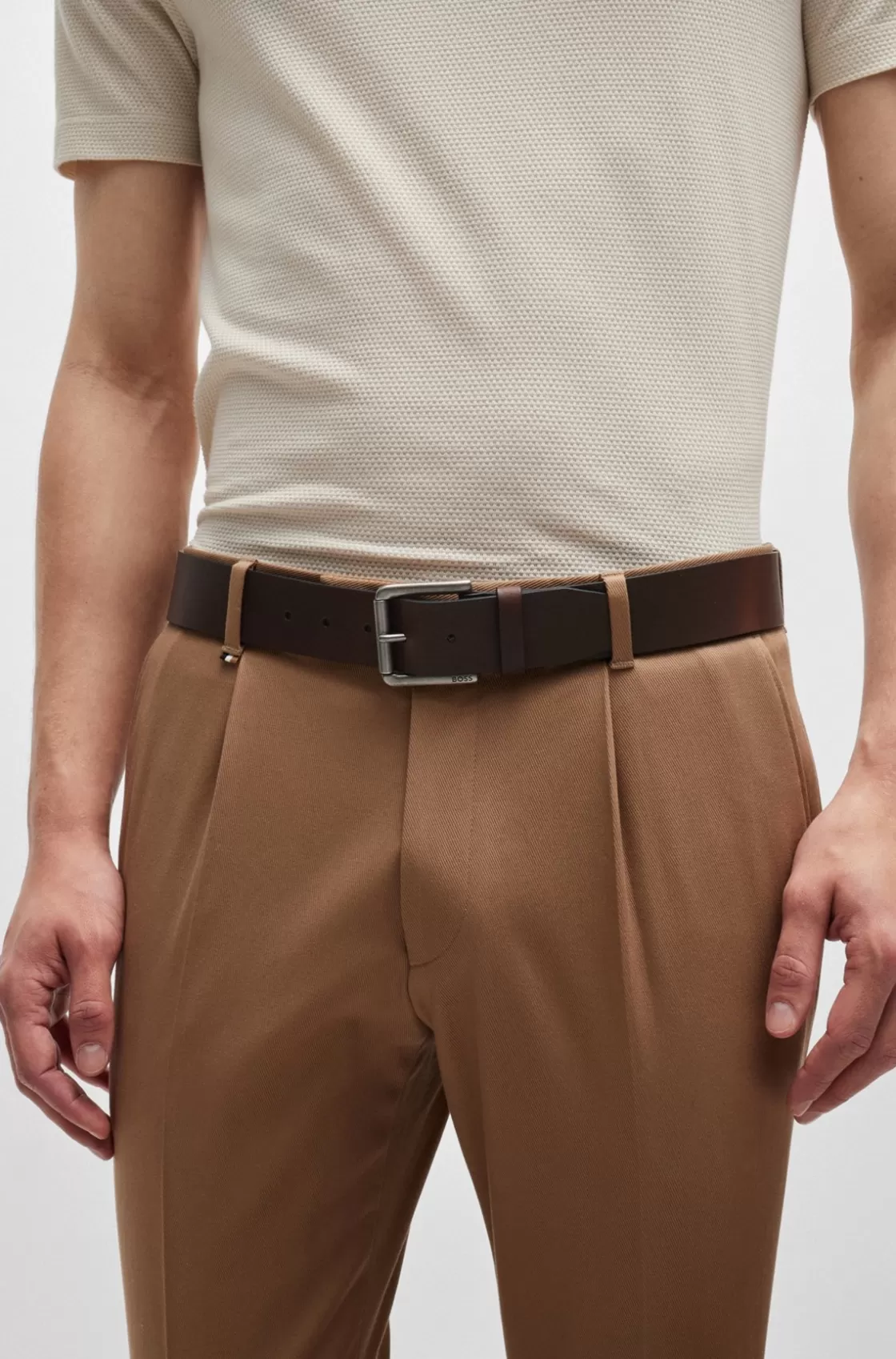 HUGO BOSS Leather Belt With Branded Pin Buckle Dark Brown Cheap