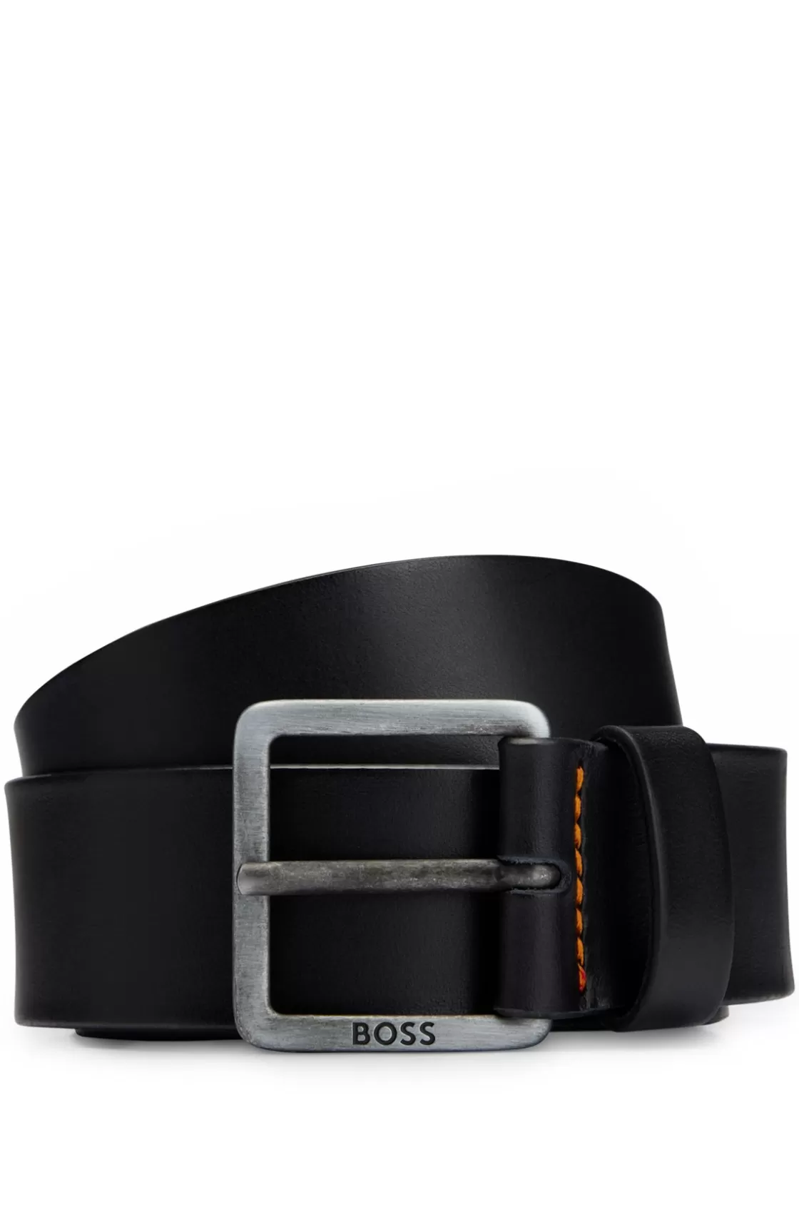 HUGO BOSS Leather Belt With Logo And Dark Ruthenium Hardware Black Discount