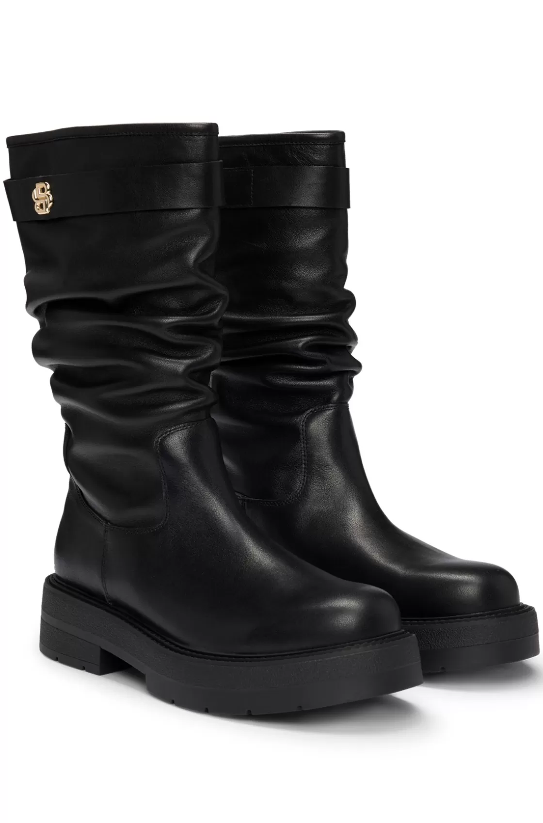 HUGO BOSS Leather Boots With Relaxed Profile And Double B Monogram Black Discount