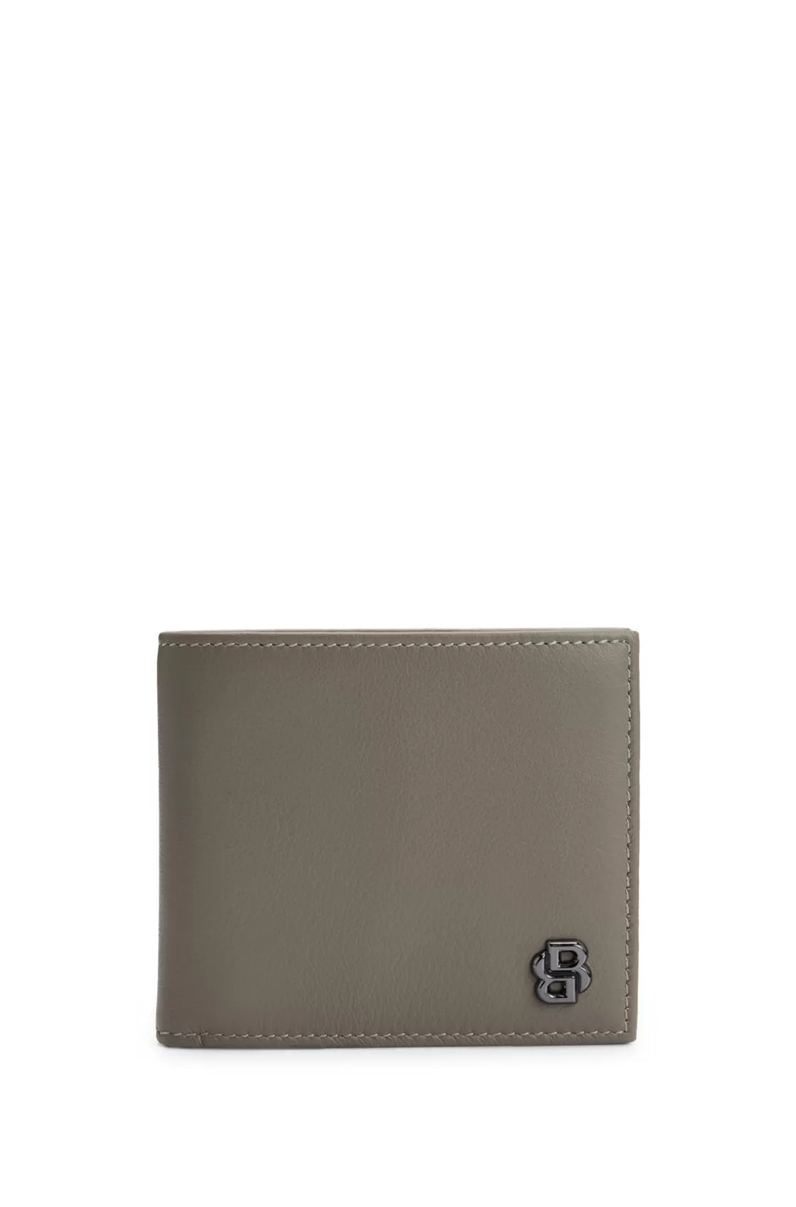 HUGO BOSS Leather Card Holder With Double B Monogram Khaki Cheap
