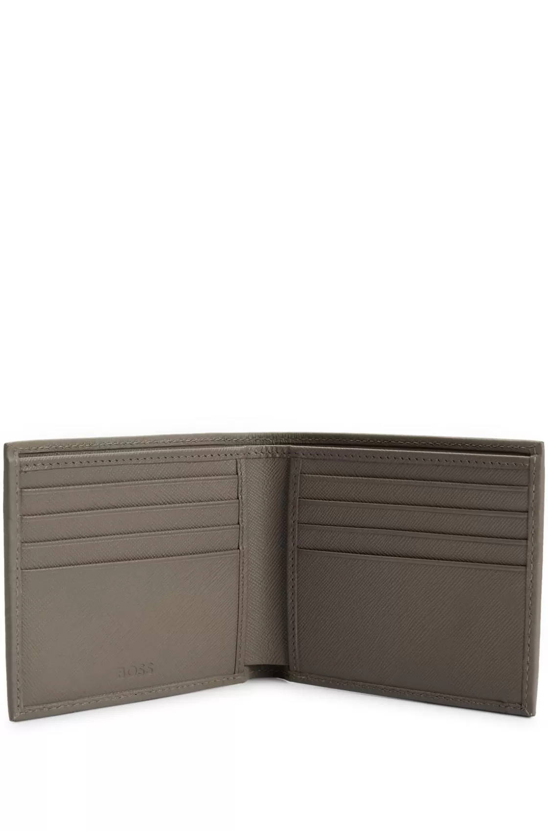 HUGO BOSS Leather Card Holder With Double B Monogram Khaki Cheap