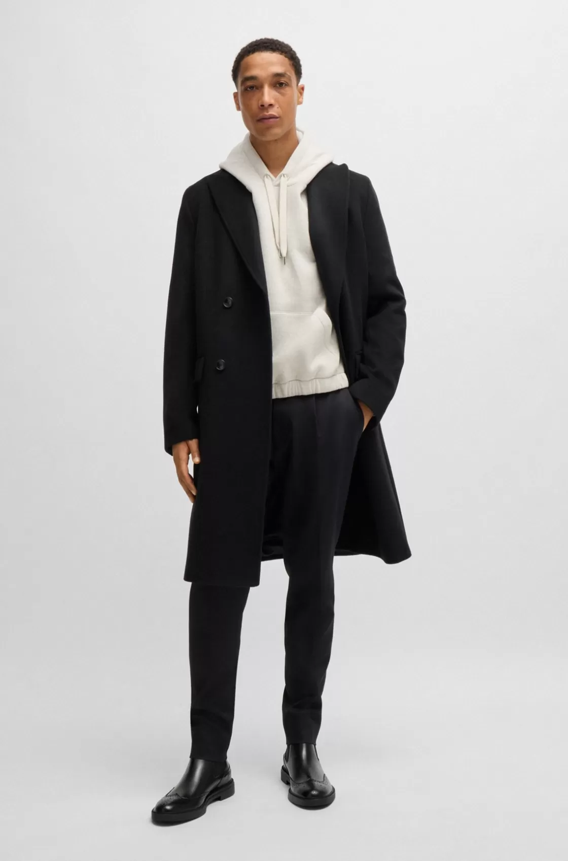 HUGO BOSS Leather Chelsea Boots With Brogue Details And Rubber Sole Black Cheap