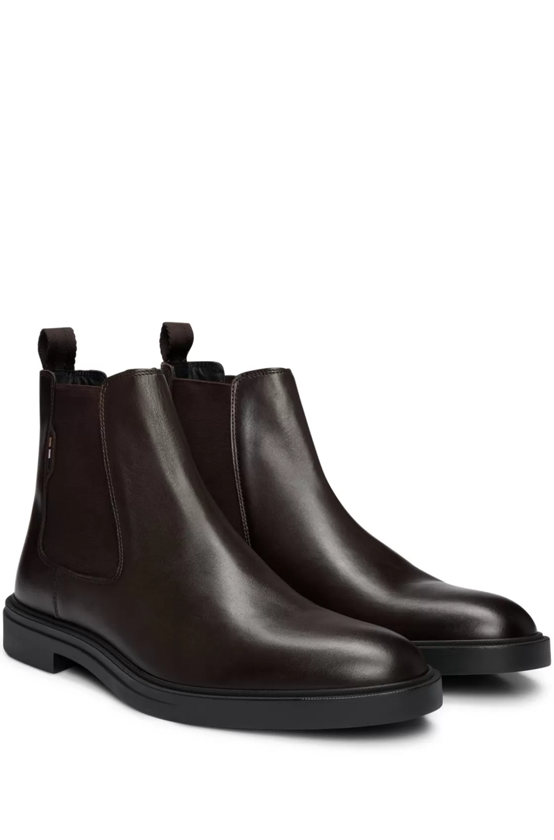 HUGO BOSS Leather Chelsea Boots With Signature-stripe Detail Dark Brown Shop