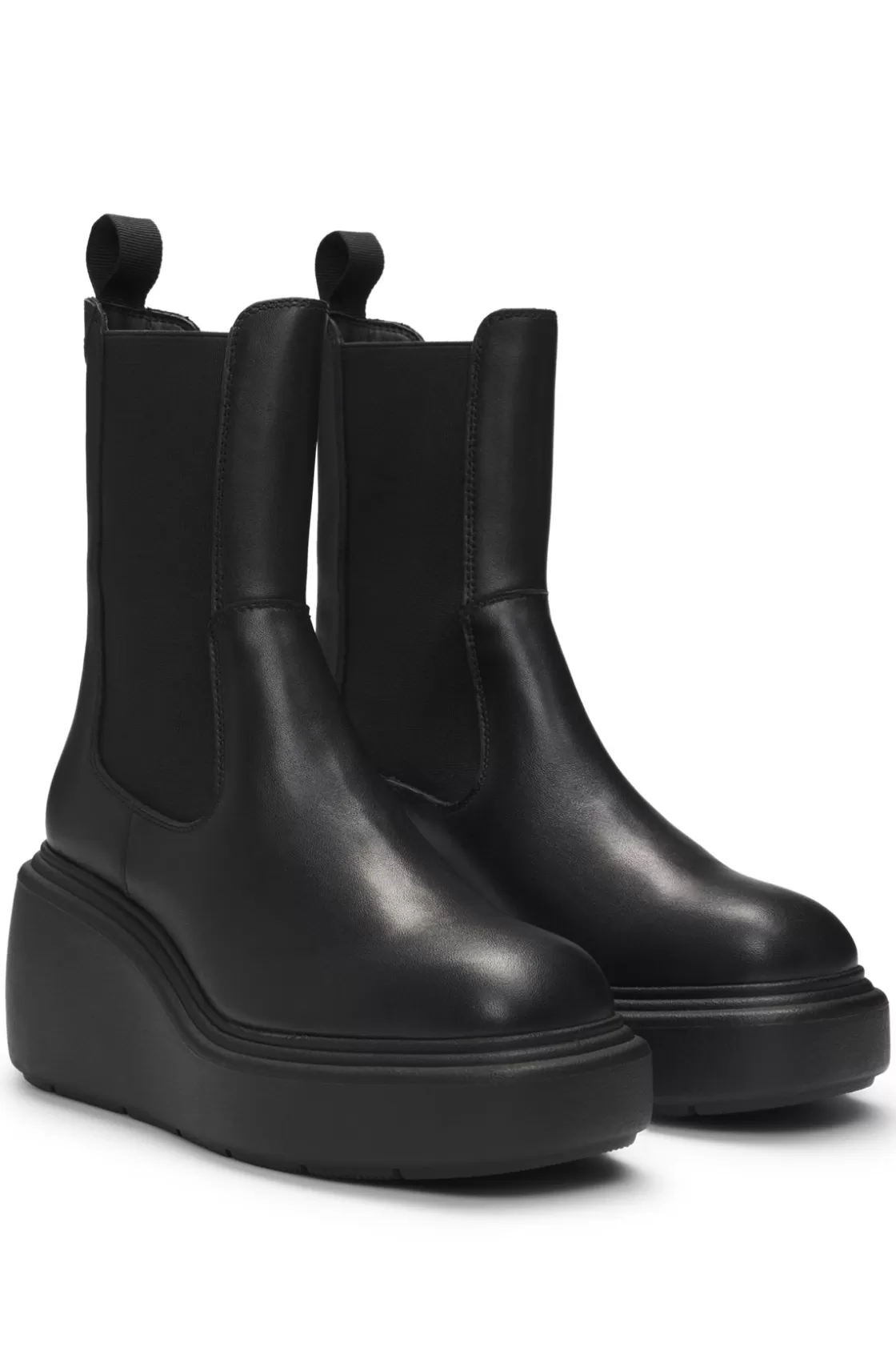 HUGO BOSS Leather Chelsea-style Boots With Wedge Sole Black Store