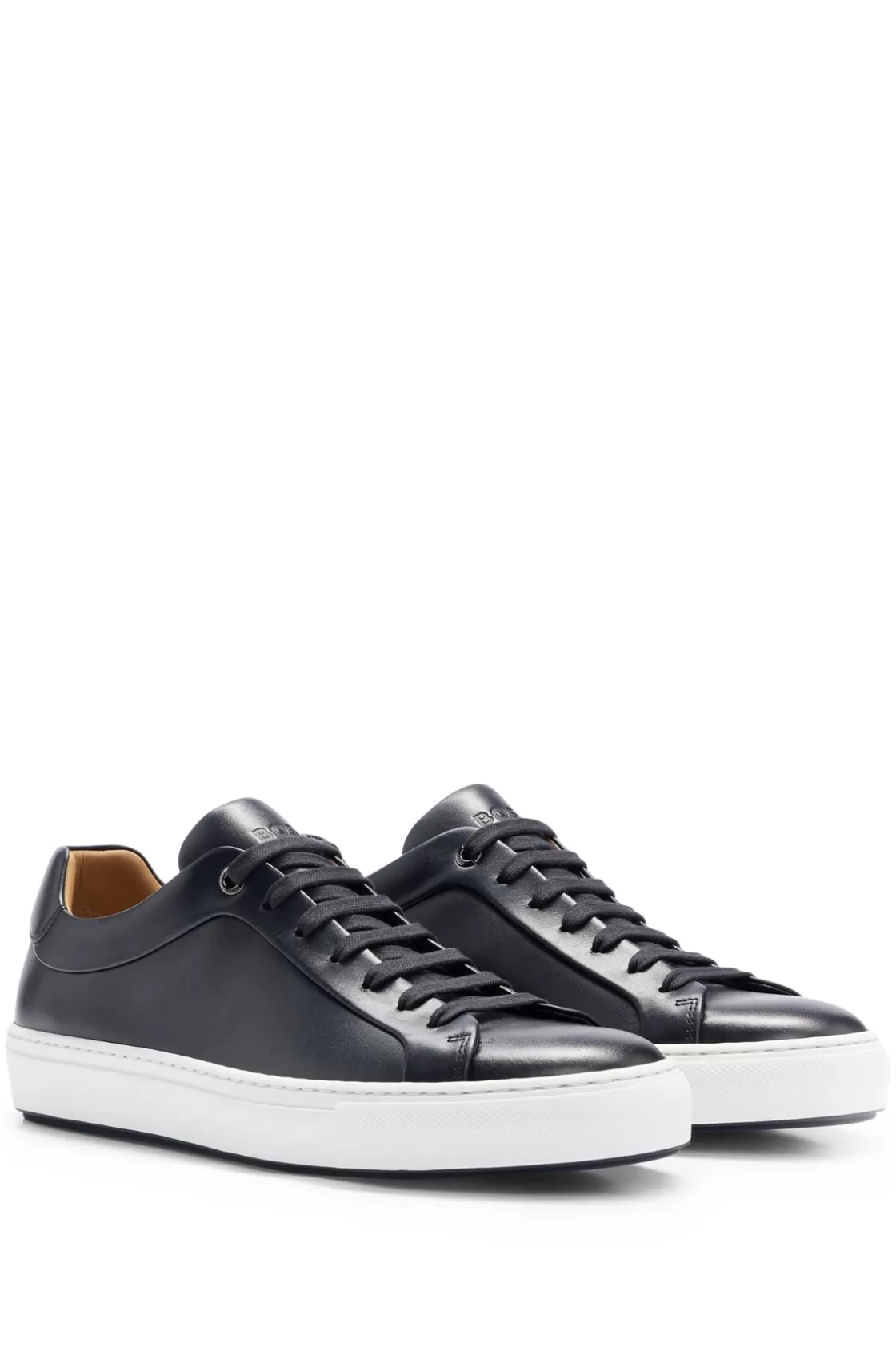 HUGO BOSS Leather Cupsole Trainers With Logo Details Crafted In Italy Dark Blue Online