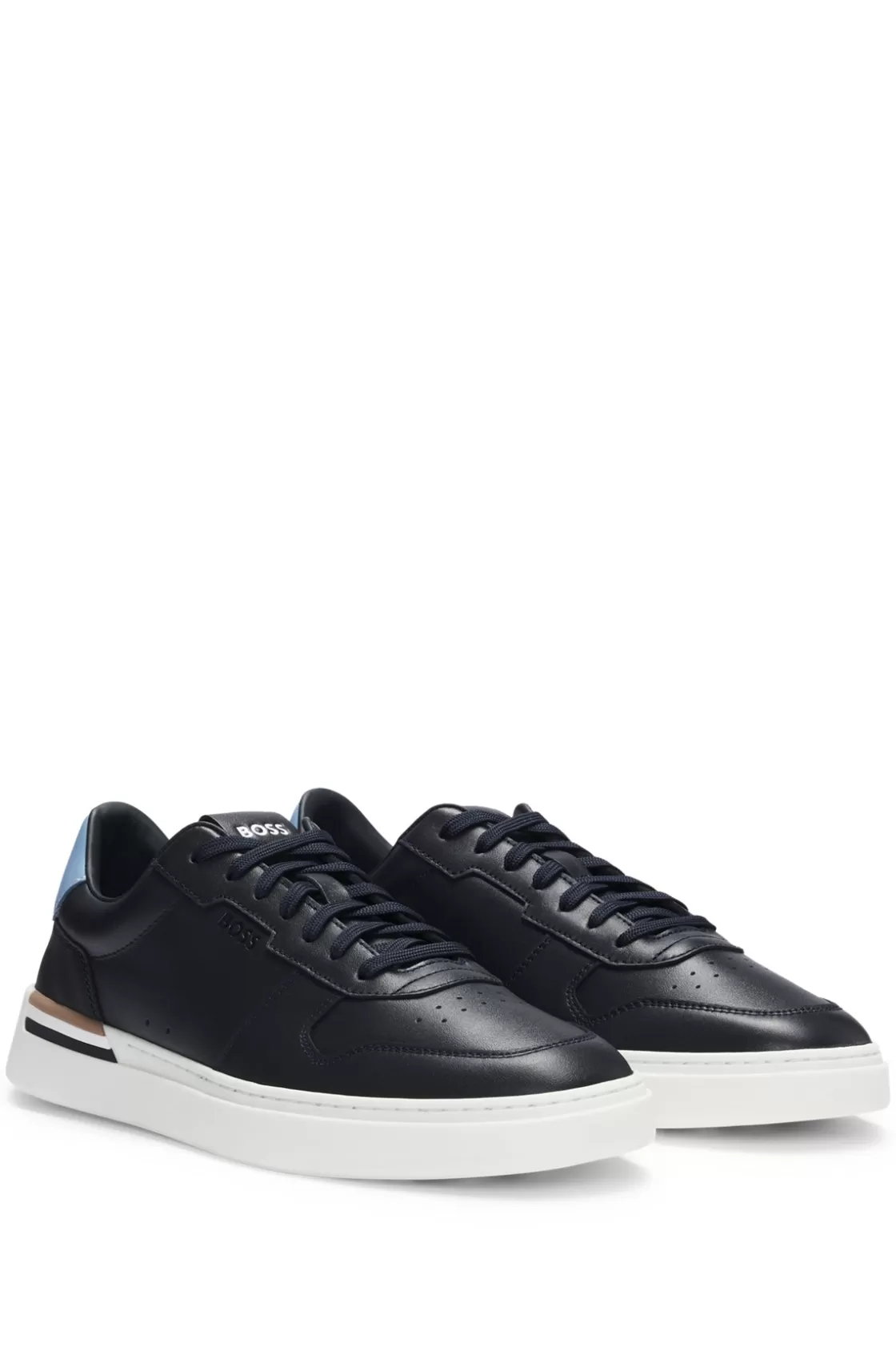 HUGO BOSS Leather Cupsole Trainers With Signature Details Light Blue Store