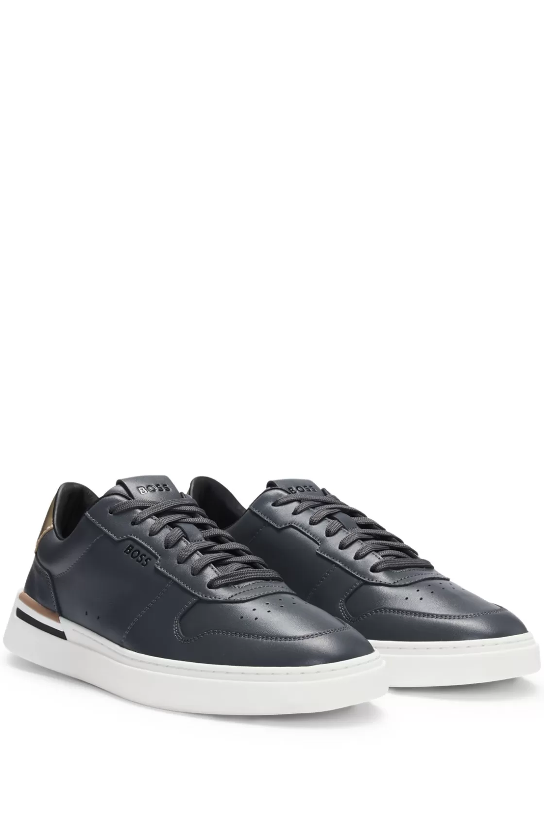 HUGO BOSS Leather Cupsole Trainers With Signature Details Dark Grey Fashion