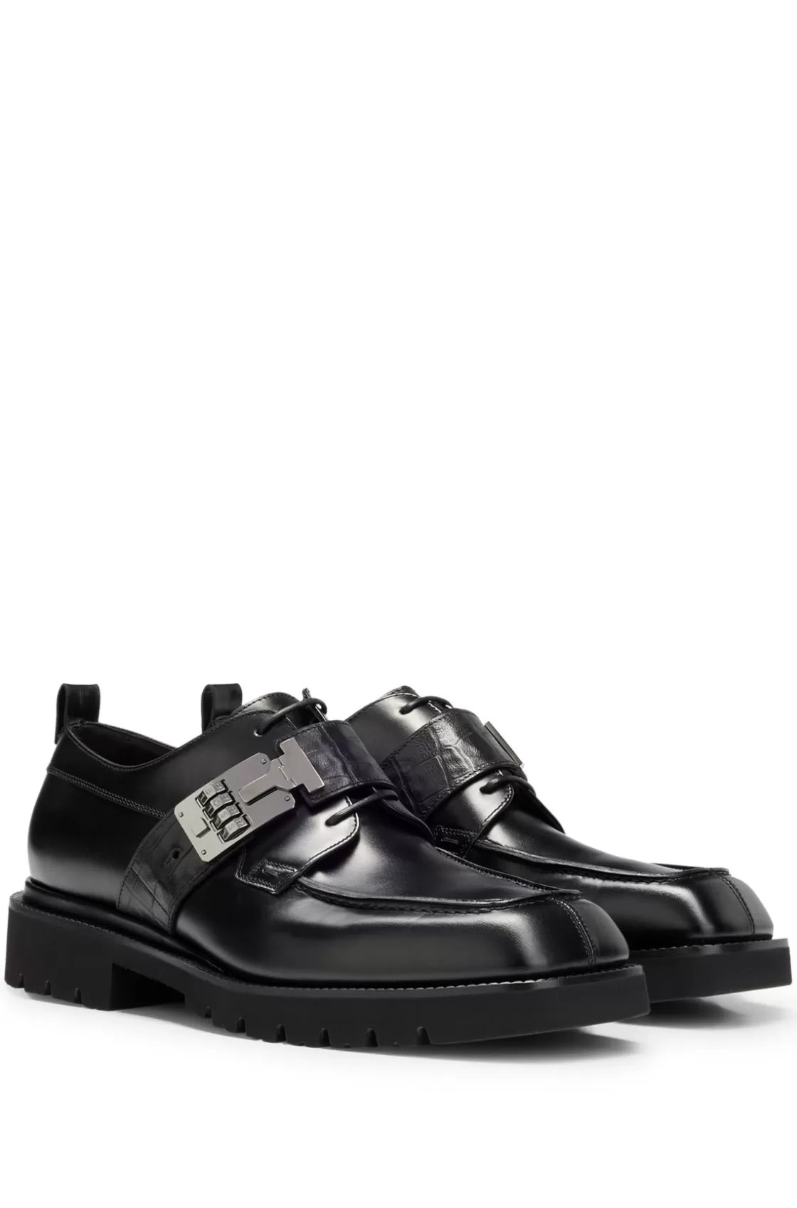 HUGO BOSS Leather Derby Shoes With Briefcase-lock Detail Black Cheap