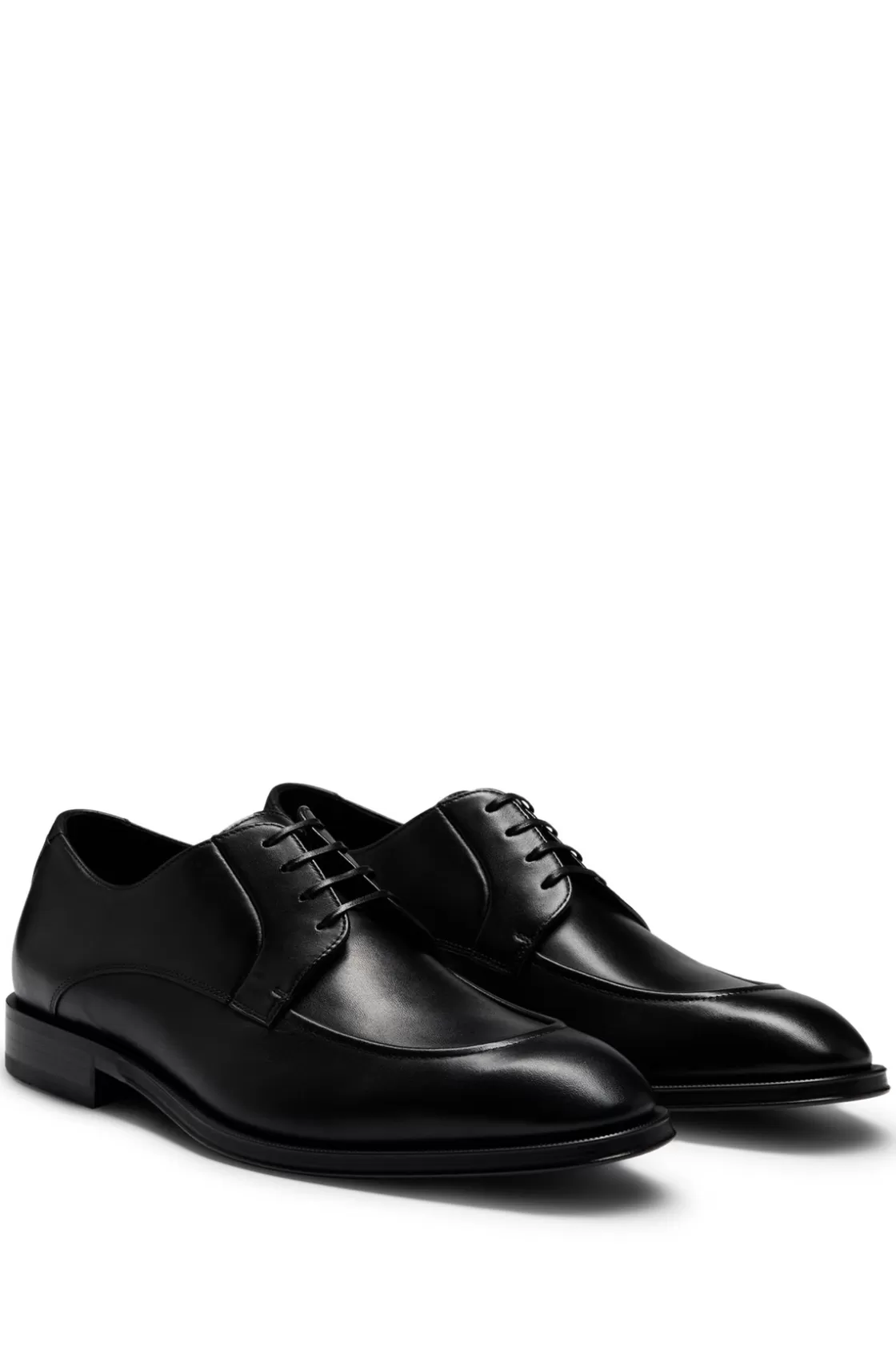 HUGO BOSS Leather Derby Shoes With Double Stitching On Uppers Black Discount