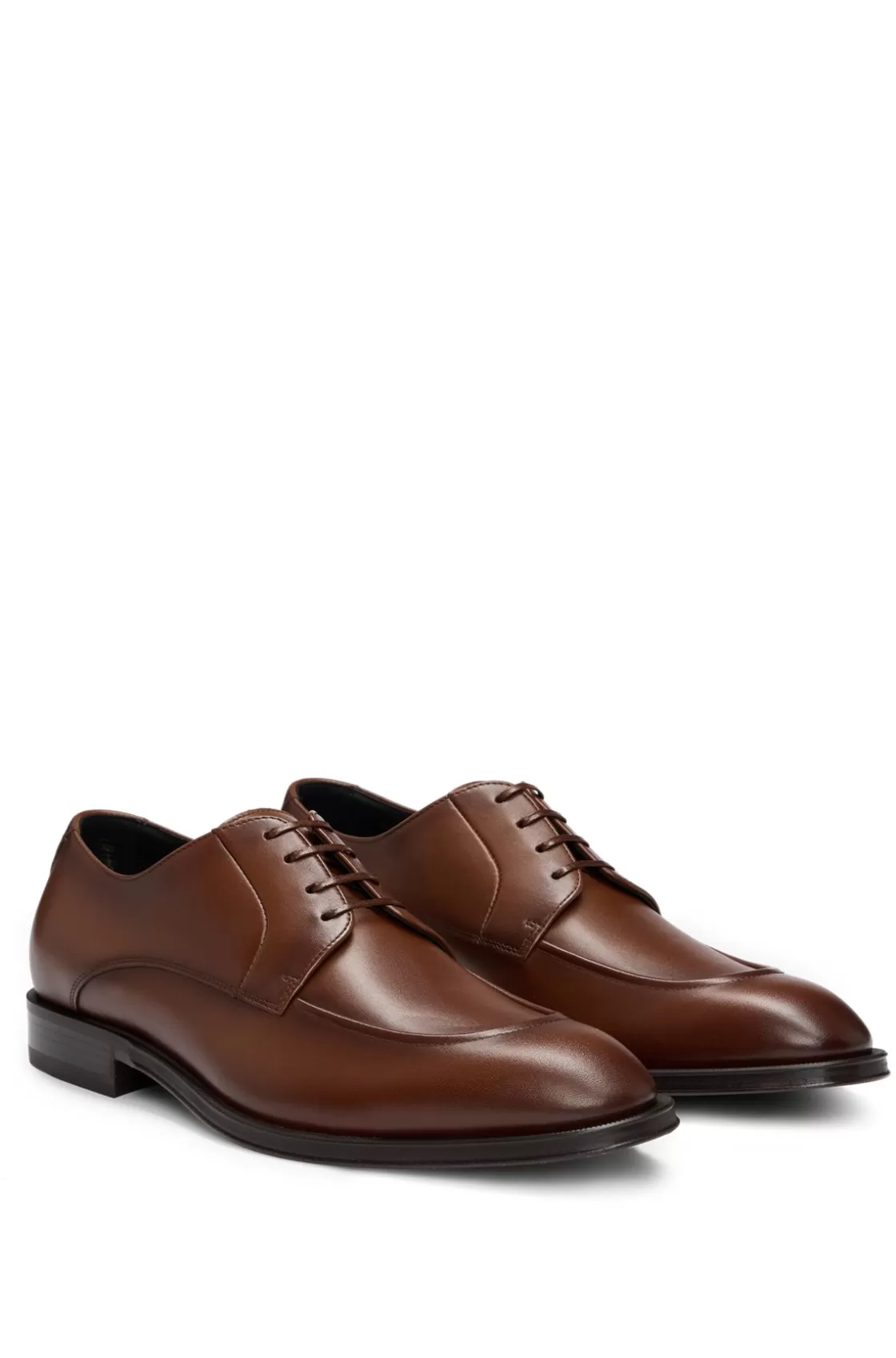 HUGO BOSS Leather Derby Shoes With Double Stitching On Uppers Brown Discount