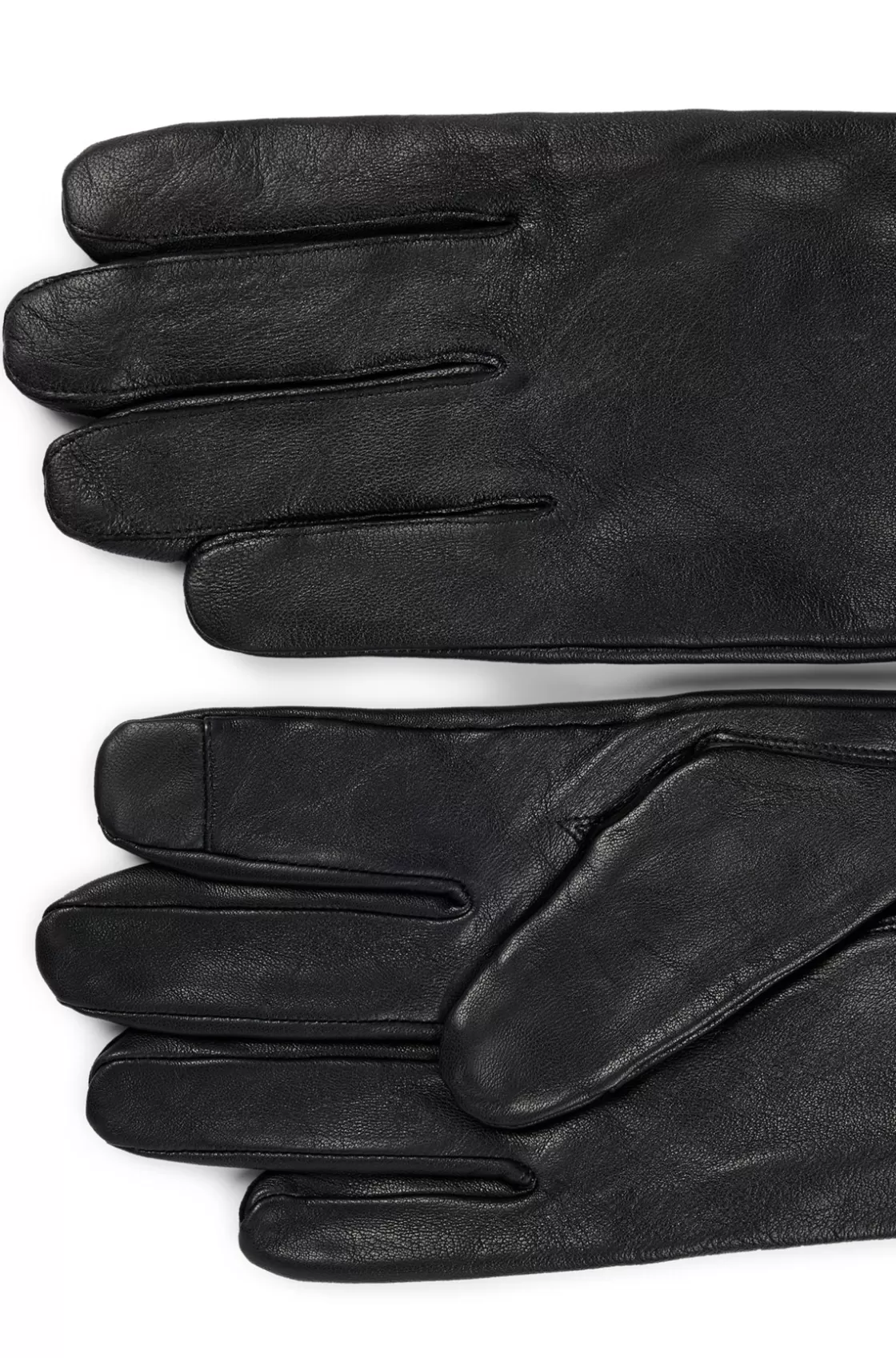 HUGO BOSS Leather Gloves With Branding And Touchscreen-friendly Fingertips Black Fashion
