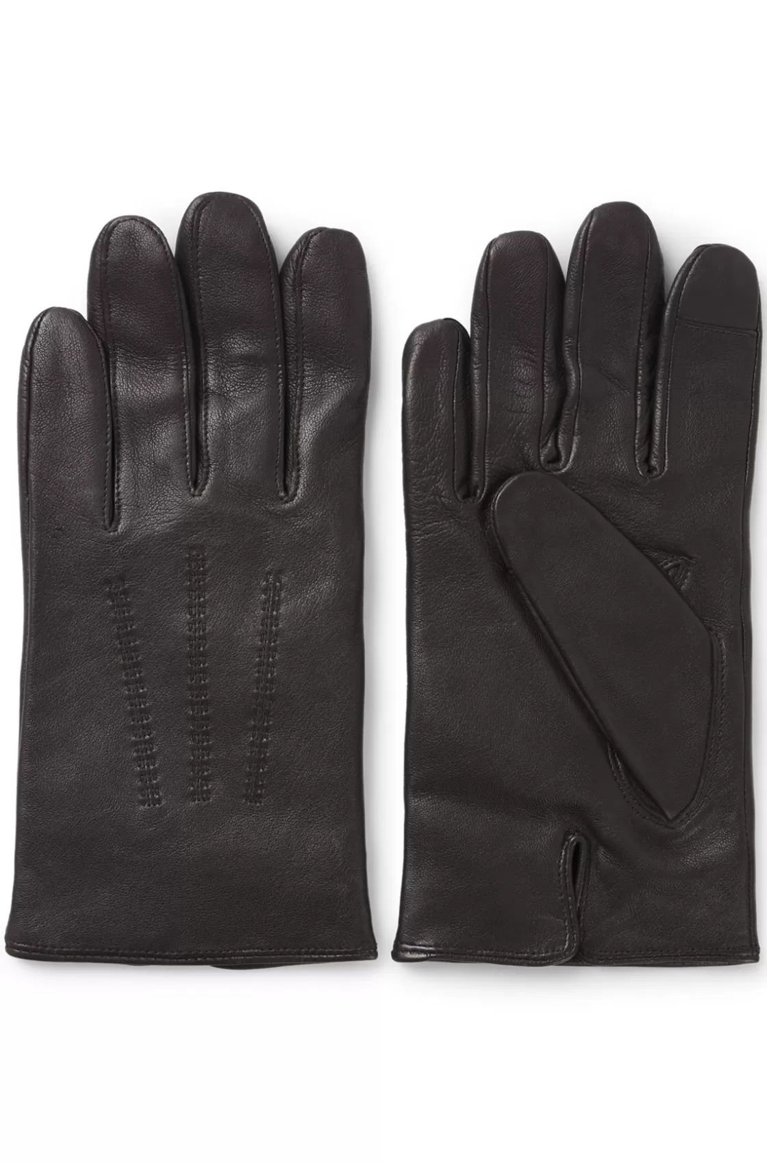 HUGO BOSS Leather Gloves With Wool Lining And Logo Lettering Brown Discount