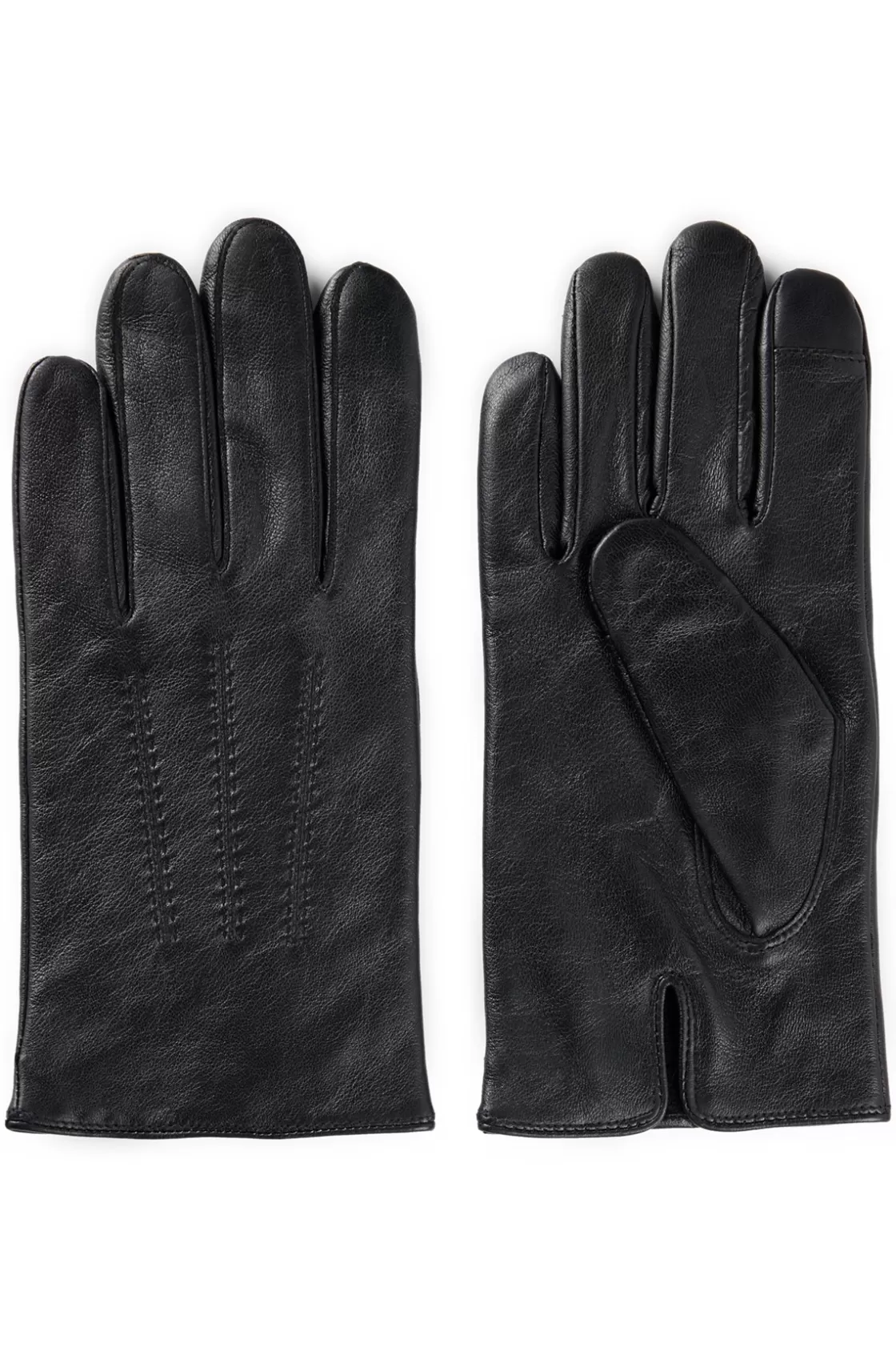 HUGO BOSS Leather Gloves With Wool Lining And Logo Lettering Black Best Sale