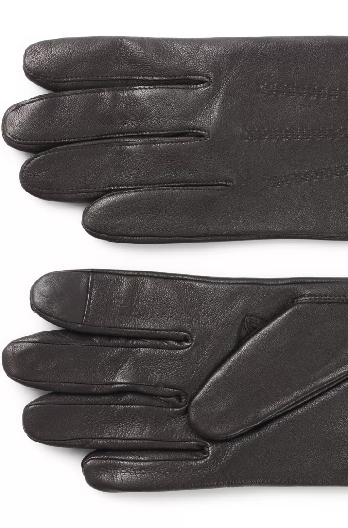 HUGO BOSS Leather Gloves With Wool Lining And Logo Lettering Brown Discount