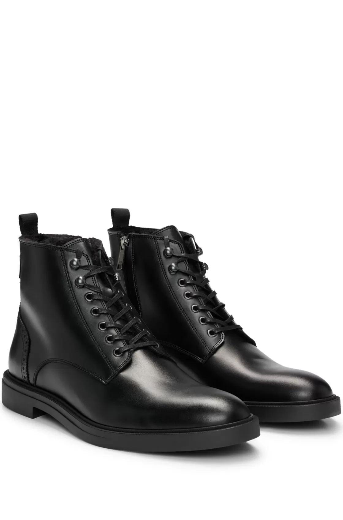 HUGO BOSS Leather Half Boots With Lining And Brogue Details Black Shop
