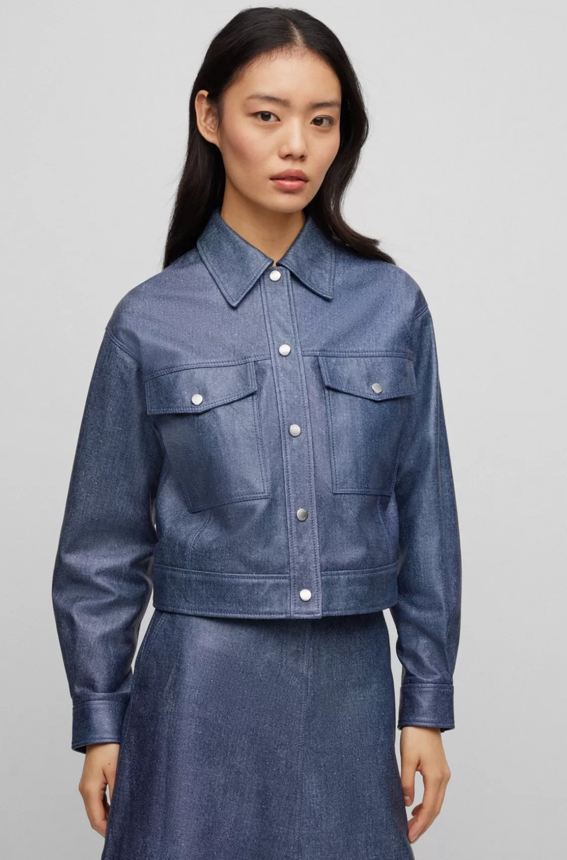 HUGO BOSS Leather Jacket With Denim Print Patterned Best Sale