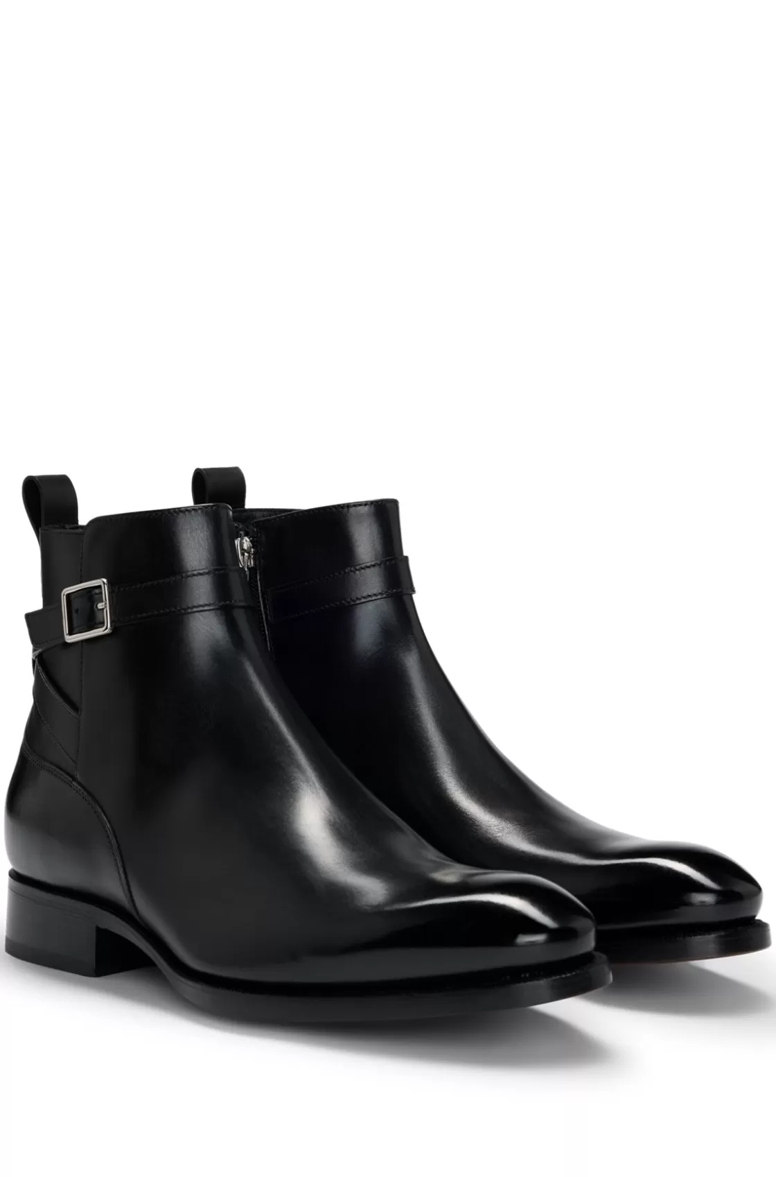 HUGO BOSS Leather Jodhpur Boots With Zip Closure And Buckled Strap Black Clearance