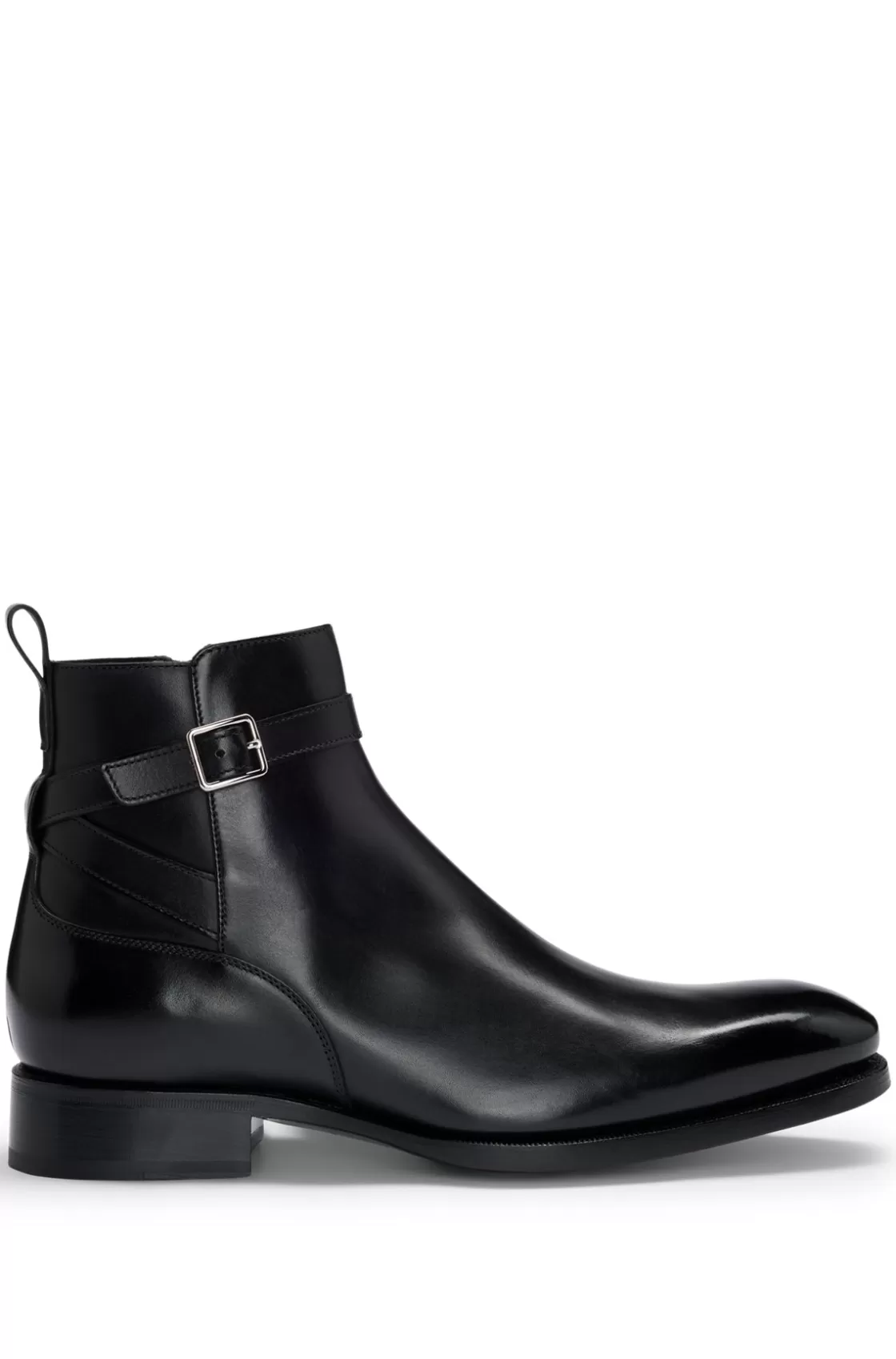 HUGO BOSS Leather Jodhpur Boots With Zip Closure And Buckled Strap Black Clearance