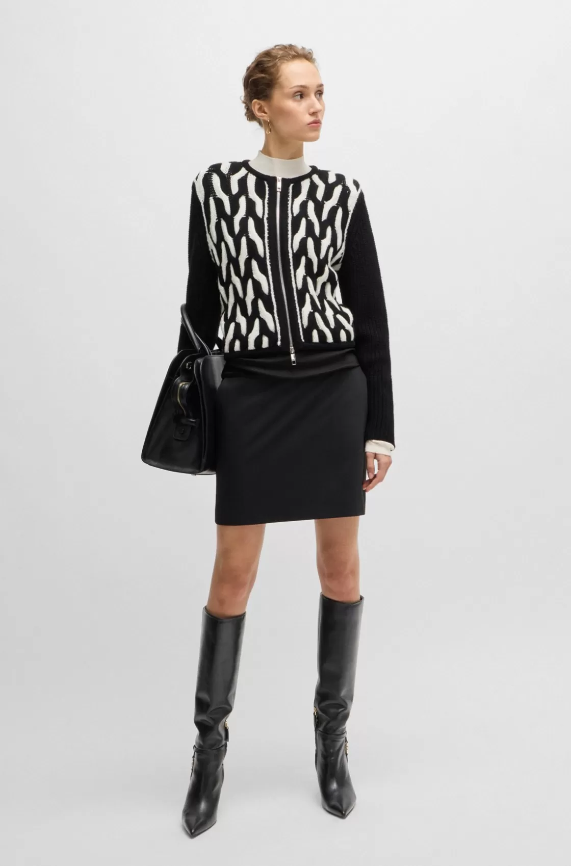 HUGO BOSS Leather Knee Boots With Double B Monogram Black Fashion