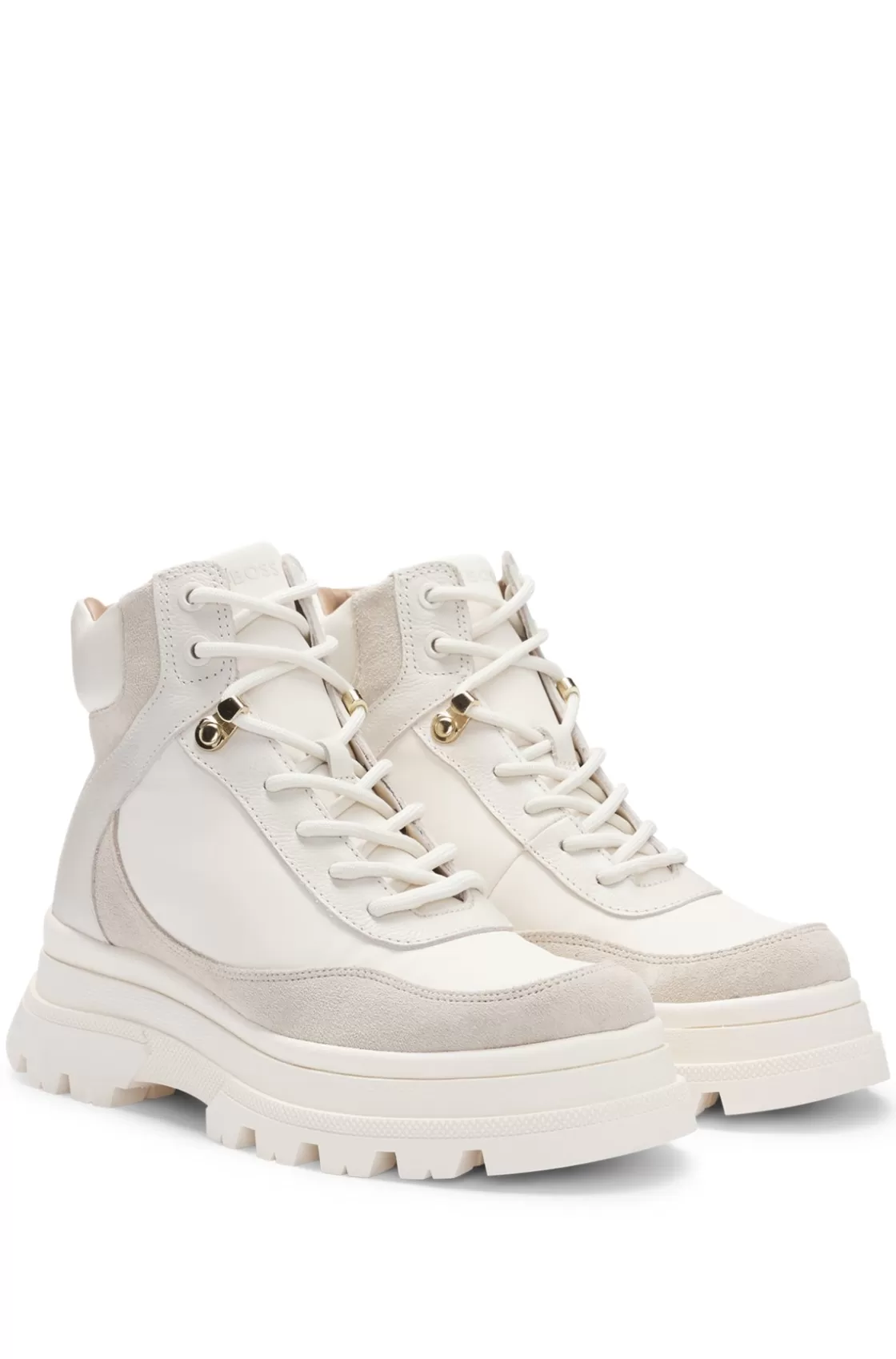 HUGO BOSS Leather Lace-up Boots With Contrasting Trims White Cheap