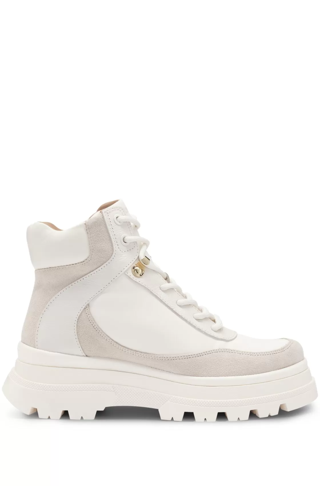 HUGO BOSS Leather Lace-up Boots With Contrasting Trims White Cheap